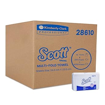 Scott Multifold Paper Towels (M Fold), 16 Packs, 250 Pulls/Pack, (Total 4,000 Sheets), 24x23.1 cm (28610B)