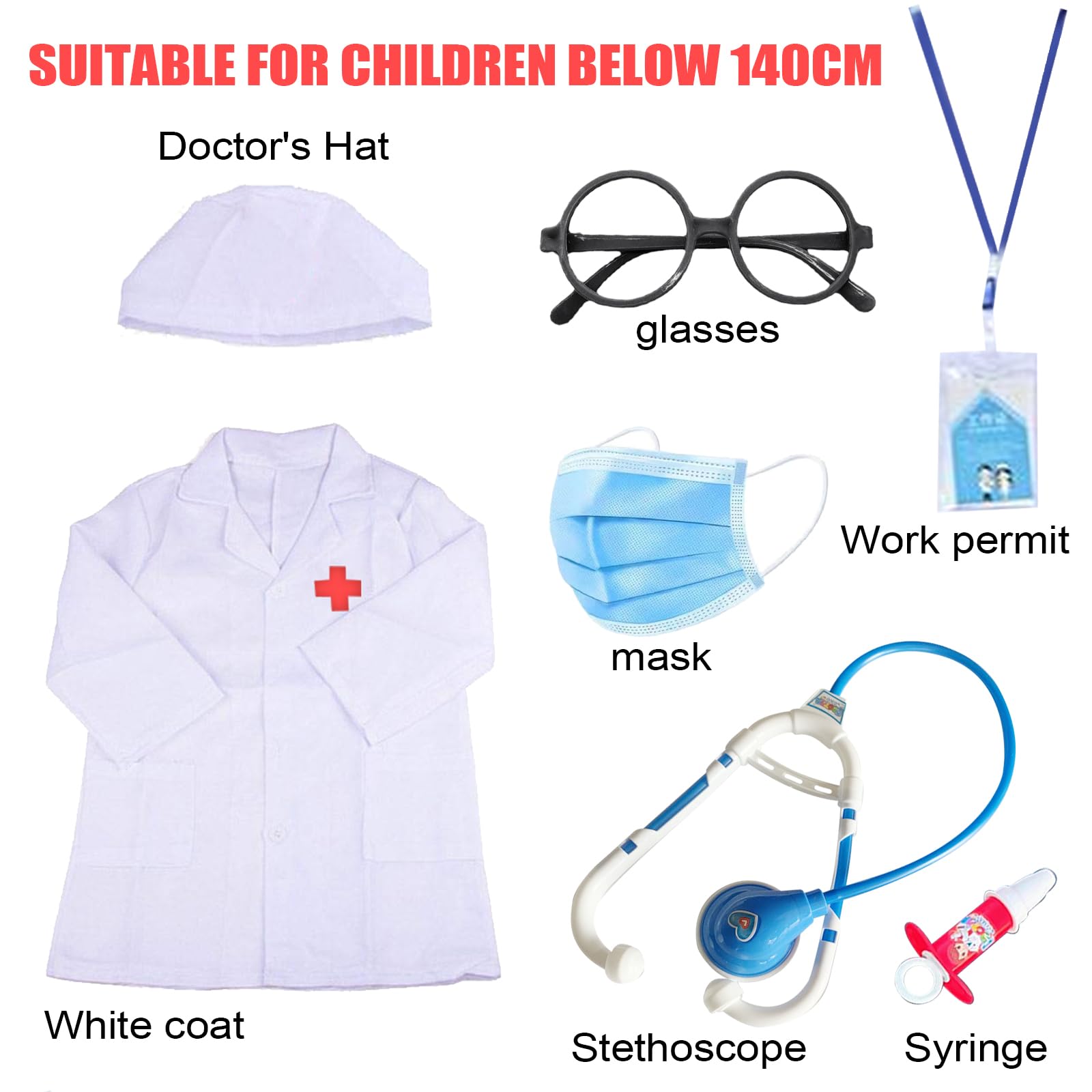 DKDDSSS Doctor Set for Kids Costume Set including Syringe, Stethoscope and Coat - Image 2