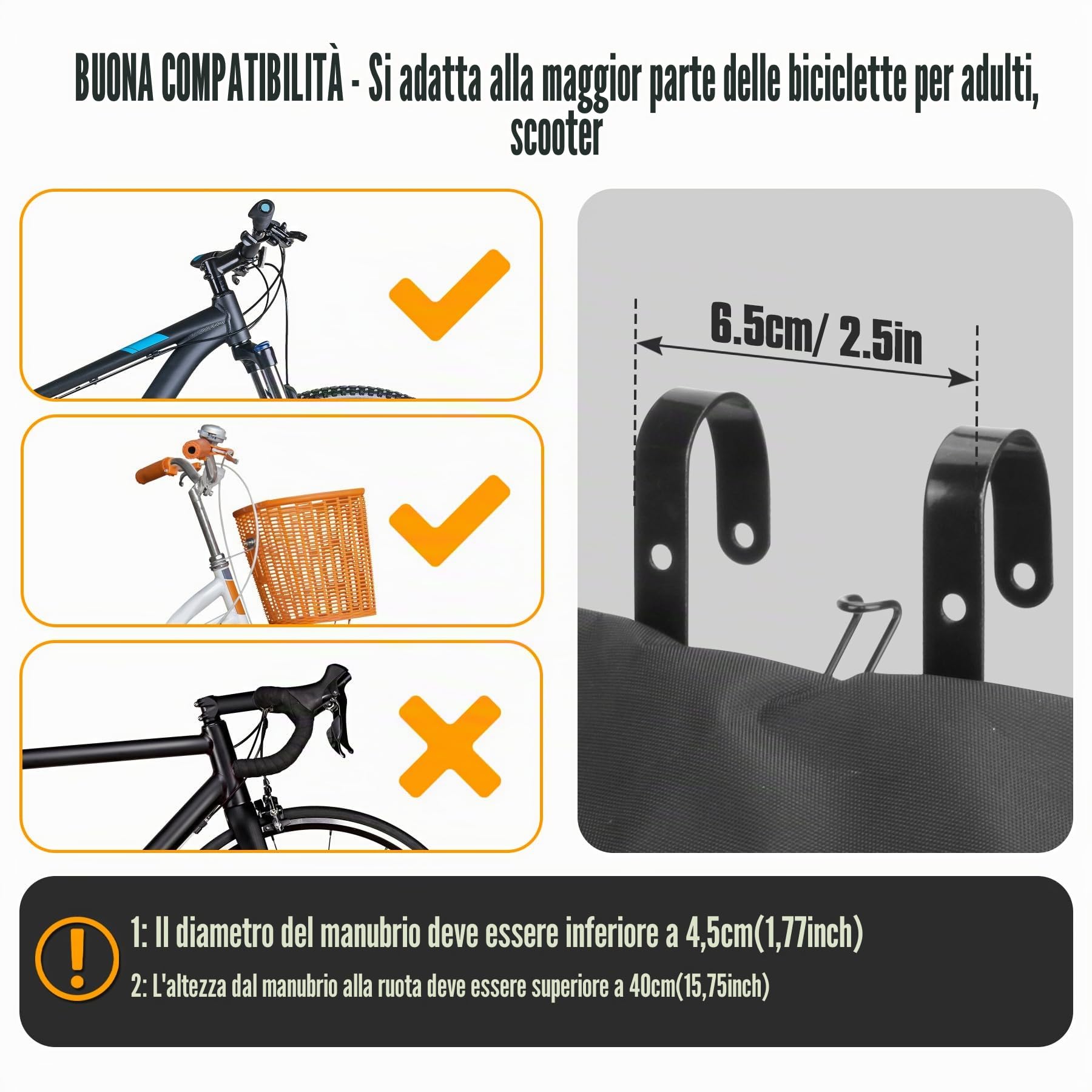 Spesh Cestino per bicicletta pieghevole, in filo di acciaio, con fodera in nylon nero, design a sgancio rapido, per trasportare la spesa