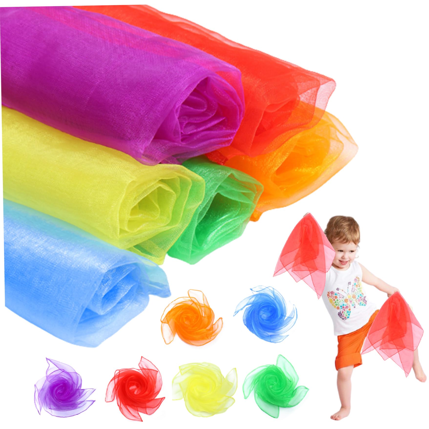 Silk Scarves for Kids, 6Pcs Colorful Soft Washable Square Scarves, Sensory Toy for Performance, Dress-Up, Accessories/23.6x23.6 — view 2