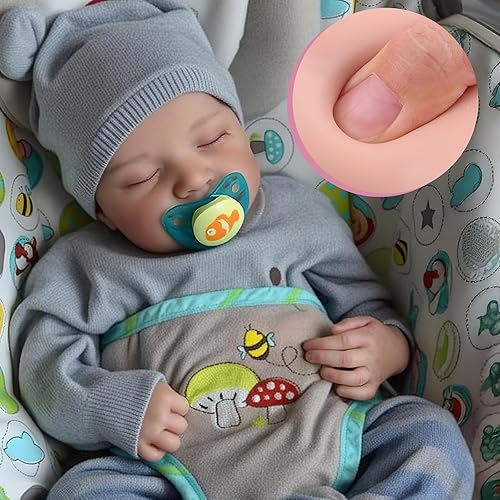JIZHI Lifelike Reborn Baby Dolls Silicone Full Body - 17 Inch Realistic Newborn Baby Doll Real Life Realistic Baby Dolls Poseable Body Sleeping Baby Boy with Feeding Kit for Children 3+