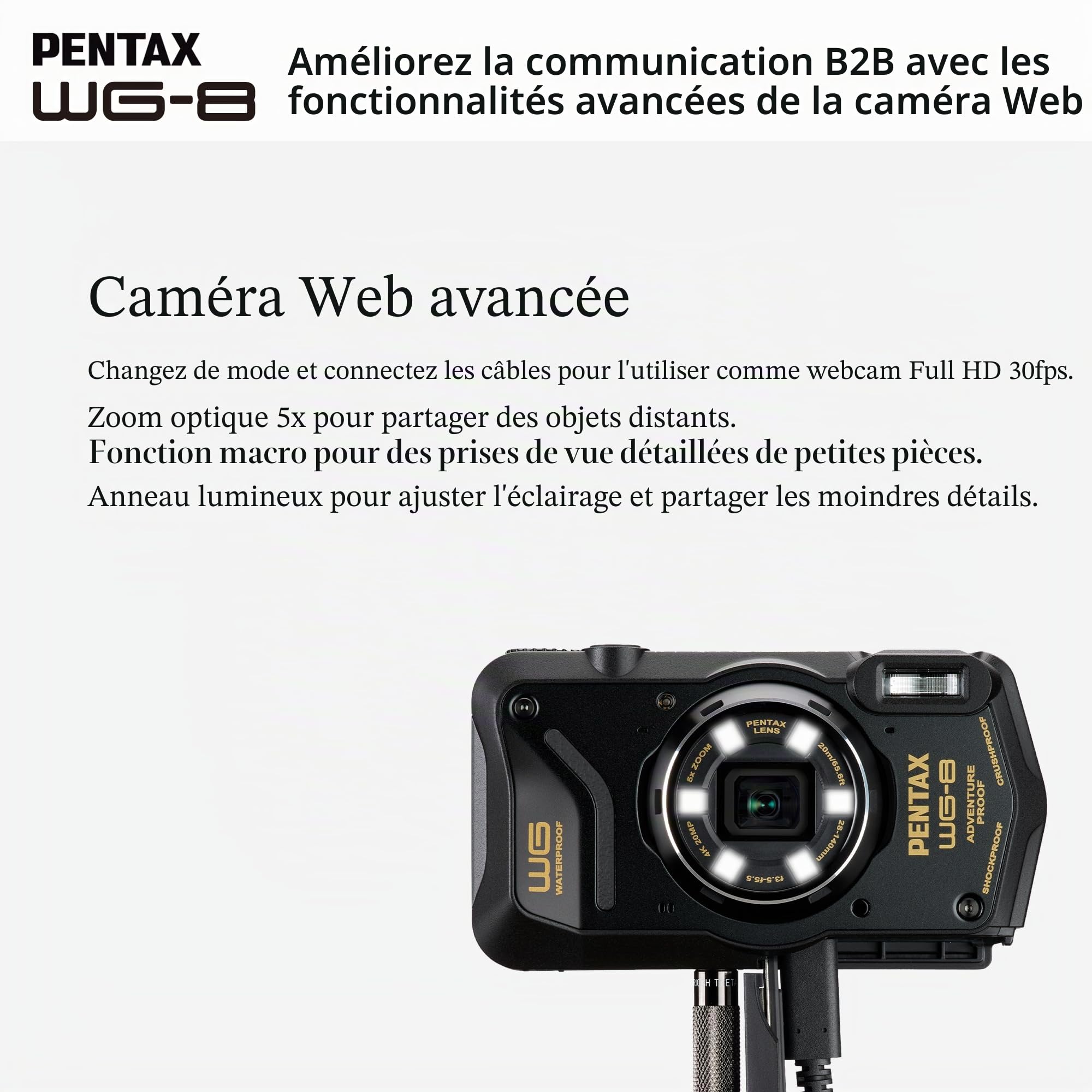 PENTAX Compact étanche WG-8 Noir