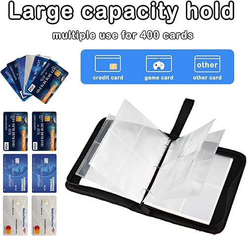 Miniatura 6 de Carpeta de tarjetas comerciales carpeta de 4 bolsillos para 400 tarjetas con 50 fundas extraíbles portatarjetas portátiles coleccionista de tarjetas