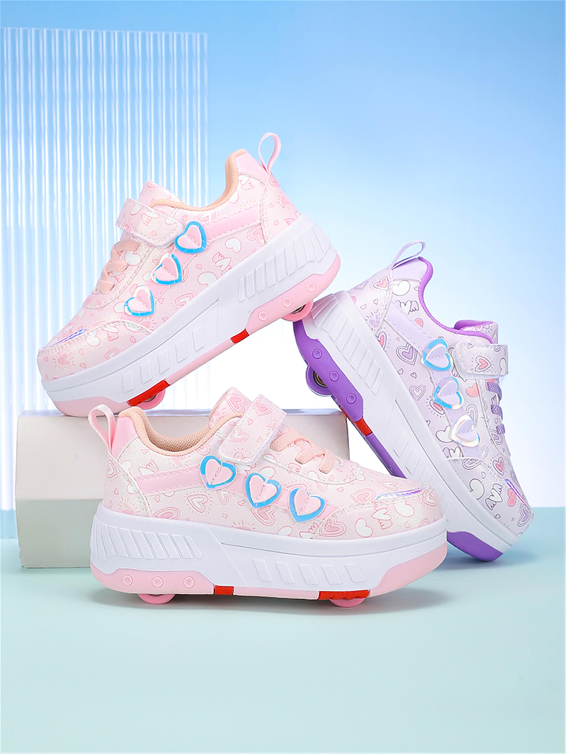 Chaussures à roulettes pour Filles garçons, Chaussures de Skateboard à Baskets 2 en 1, roulettes pour Enfants Chaussures à 4 Roues, Sneakers de Fitness Réglables Adolescents
