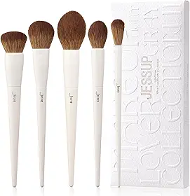 Jessup Conjunto de 5 Pincéis de Maquiagem Facial, Pincel de Blush, Bronzer, Contorno, Marcador, Pincel Fofo, Cinza Claro T493