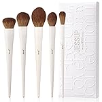 Jessup Makeup Brush Set 5Pcs Face Makeup Brushes Vegan Soft Foundation Brush Blush Brush Bronzer Contour Brush Highlighter Brush Fluffy Setting Powder Brush, Light Grey T493