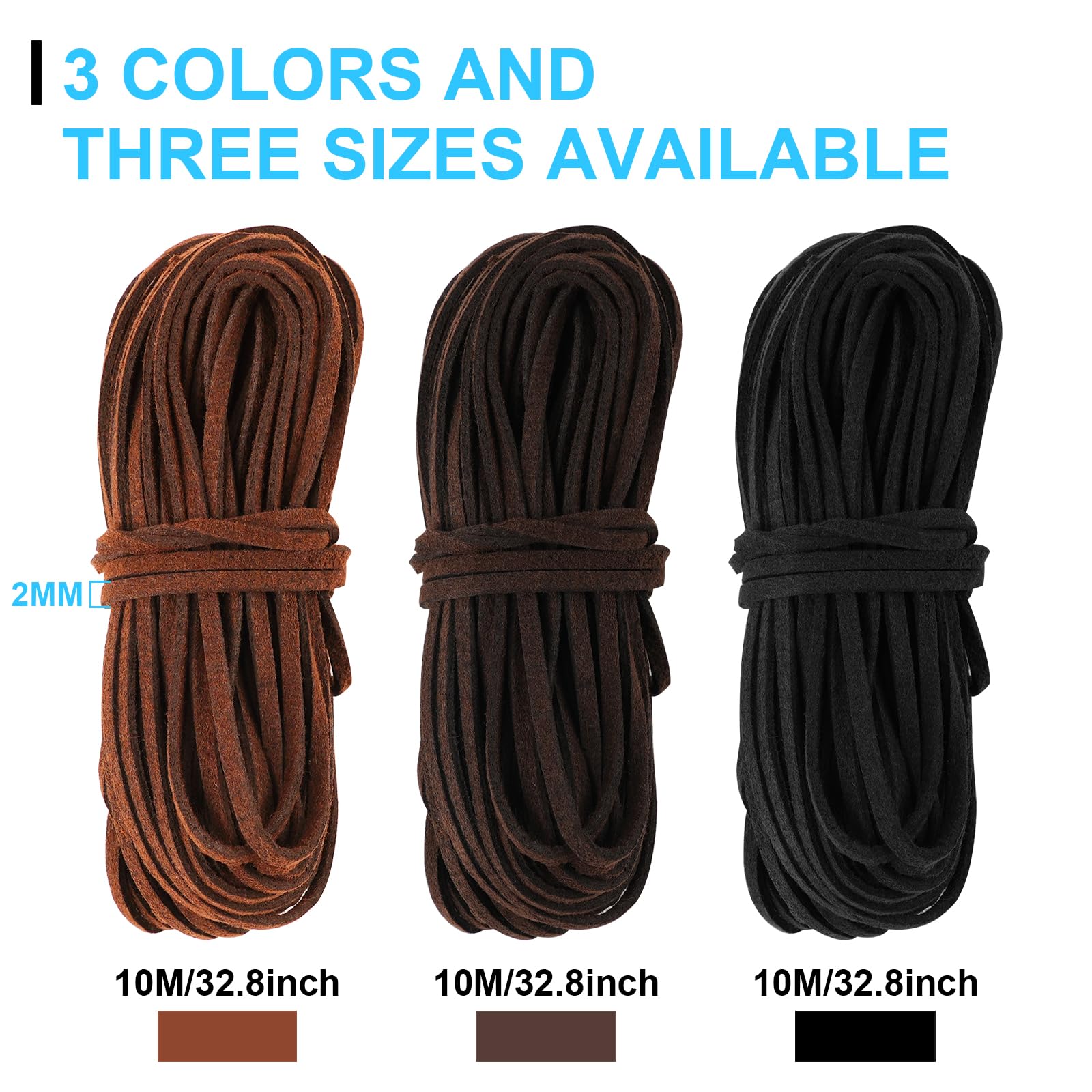 AUAUY 3Rolls 10m X 2mm Faux Suede Leather String, Leather Necklace Cord for Jewellery Making Black, Dark Brown - Image 2