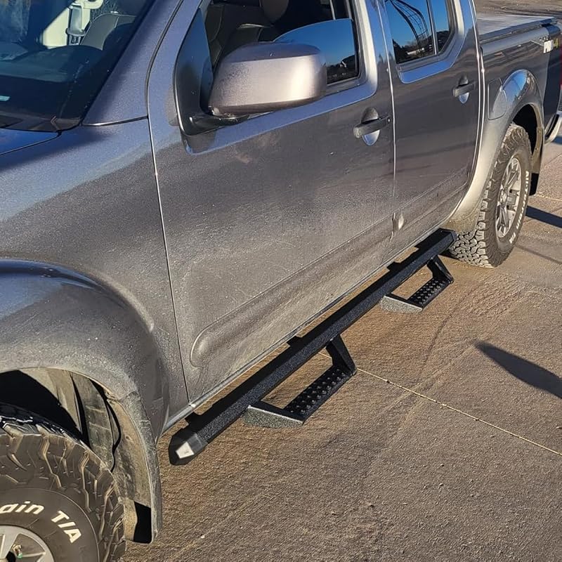 Tableros para correr Pasos laterales para 2005-2026 Nissan Frontier Crew Cabina | 4.7" Drop Down Step Bars, Carbon Steel Truck Running Boards, Anti-Rust Coated Nerf Bars, No-Drill Step Rails, Anti-Slip Steps