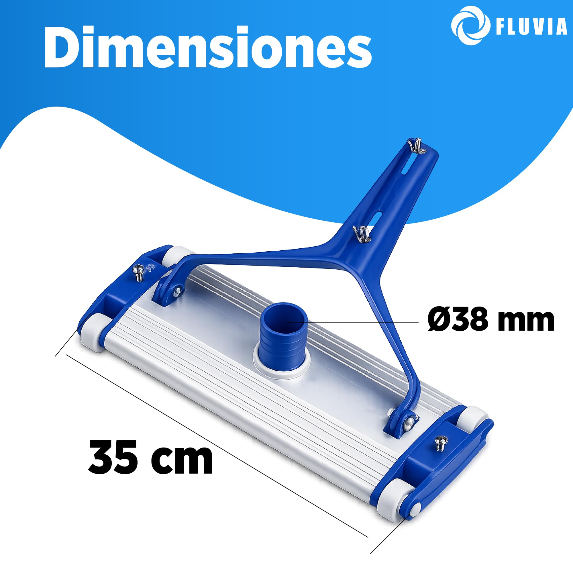 Fluvia Limpiafondos de Aluminio para Piscinas con 4 Ruedas Cepillos de Nylon Fijacion Palomilla Accesorio Limpieza Fondo Piscina Compatible Pertiga Mantenimiento Piscinas Jardin Patio Hogar Resistente
