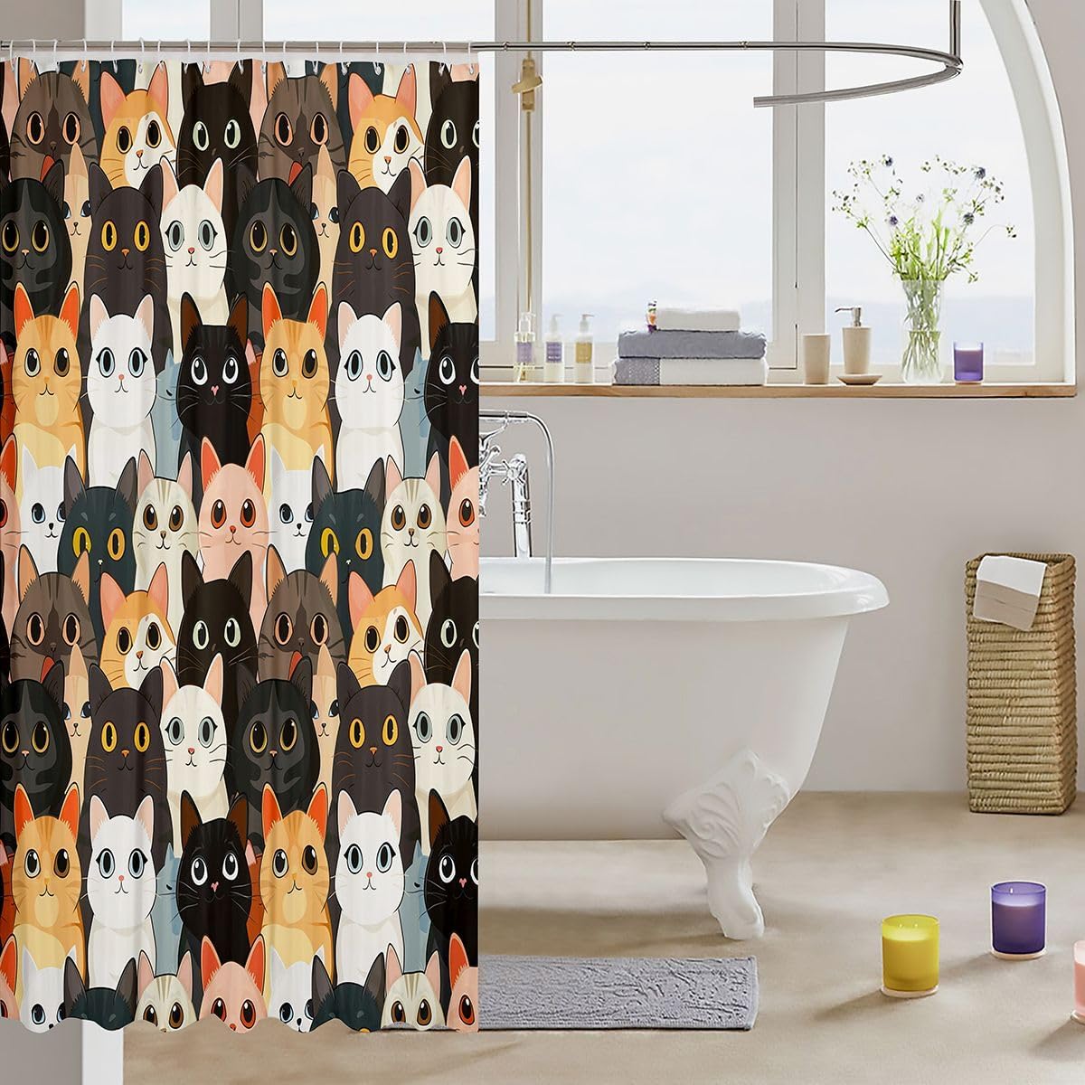 Erosebridal Cute Cat Bathroom Accessories for Kids Adults 72" Wx72 L image 3