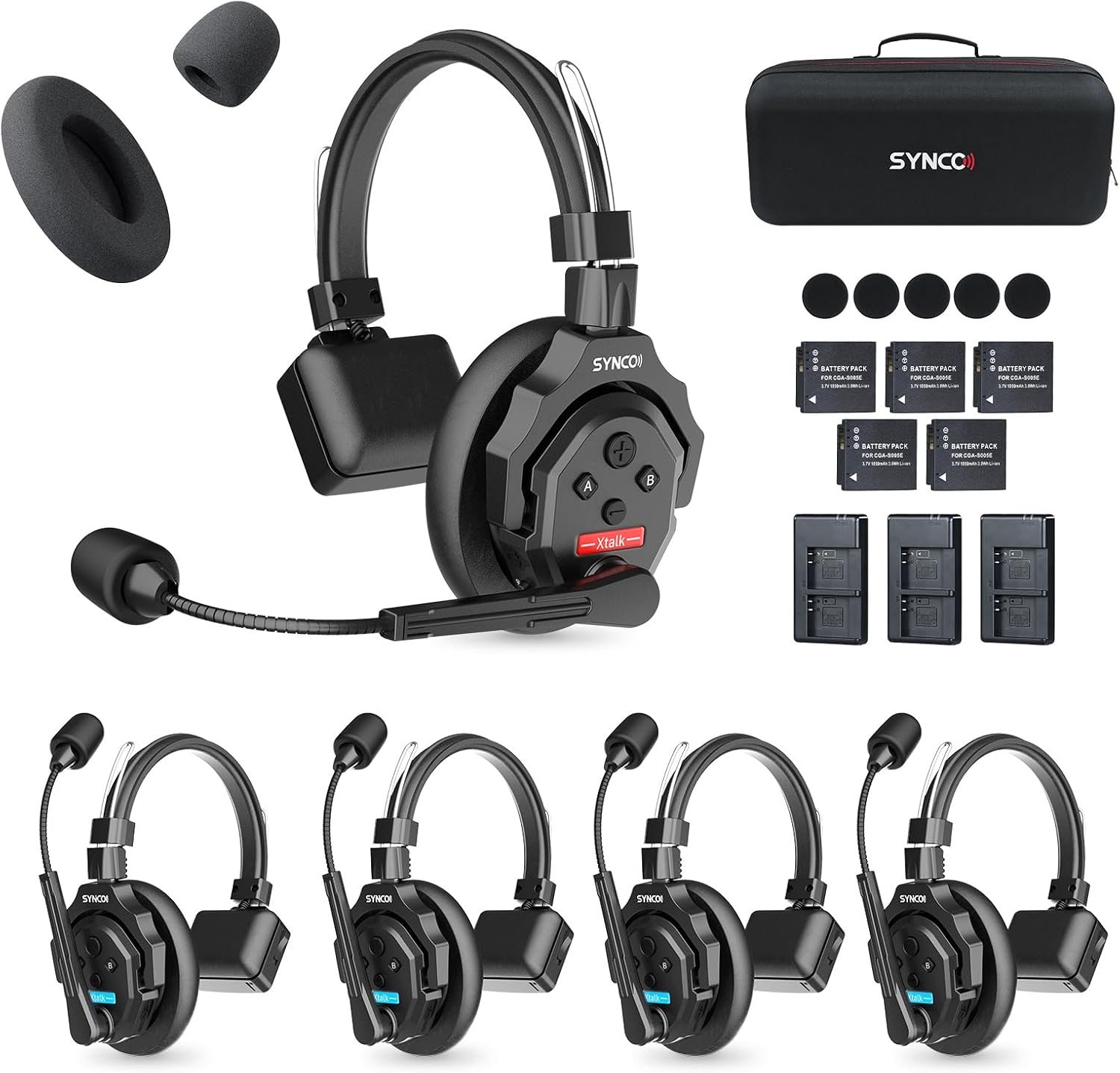 SYNCO XTALK X5 Wireless Intercom Headset System with Mic Windshield & One-Ear Foam Cushion Combo Pack