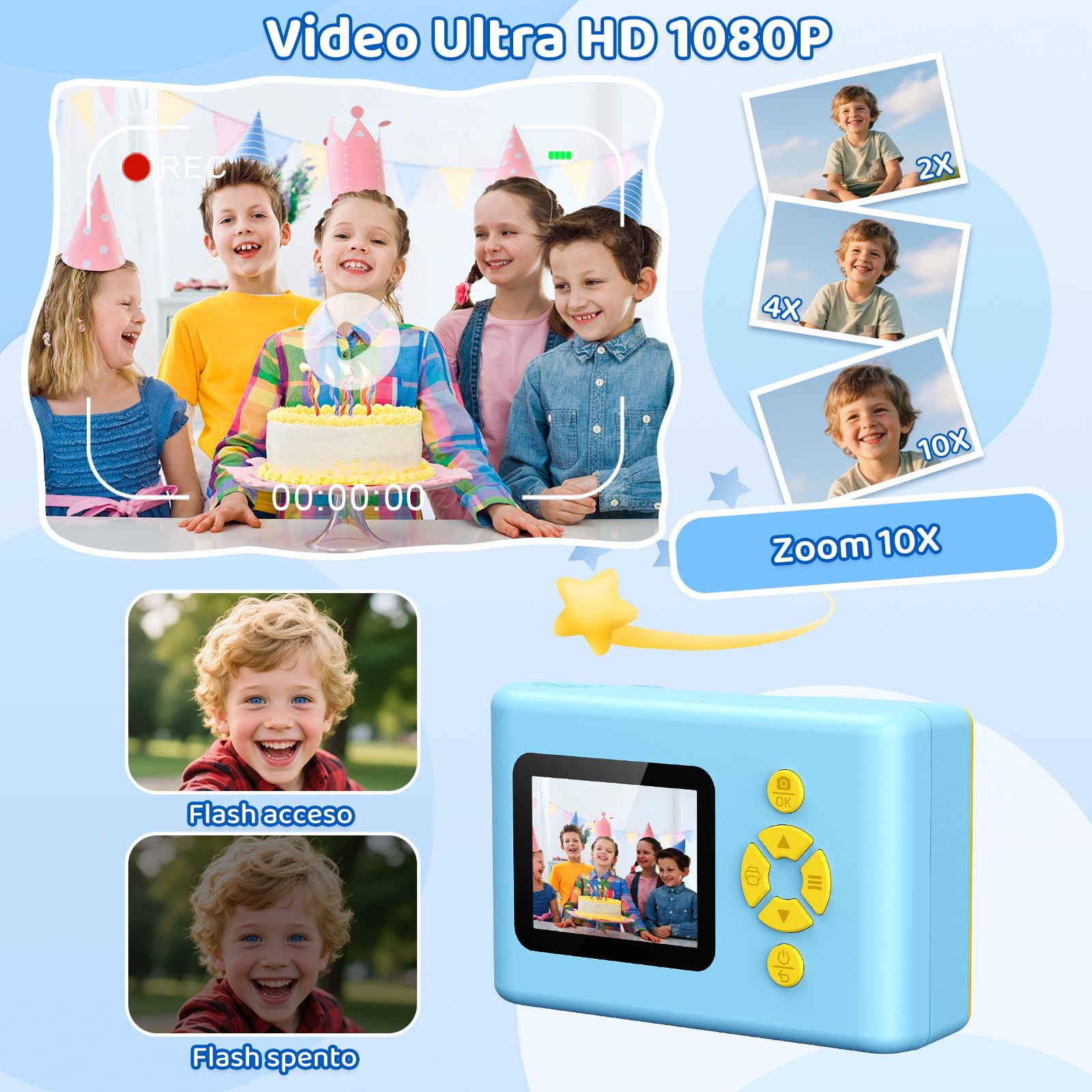 ULEWAY Macchina Fotografica Bambini Istantanea | 2,4" Schermo | 1080P HD Fotocamera Bambini con Flash LED | Scheda SD 32G | Carta per Stampante| Regalo Bambina e Bambino 3 4 5 6 7 8 9 10 11 12 Anni