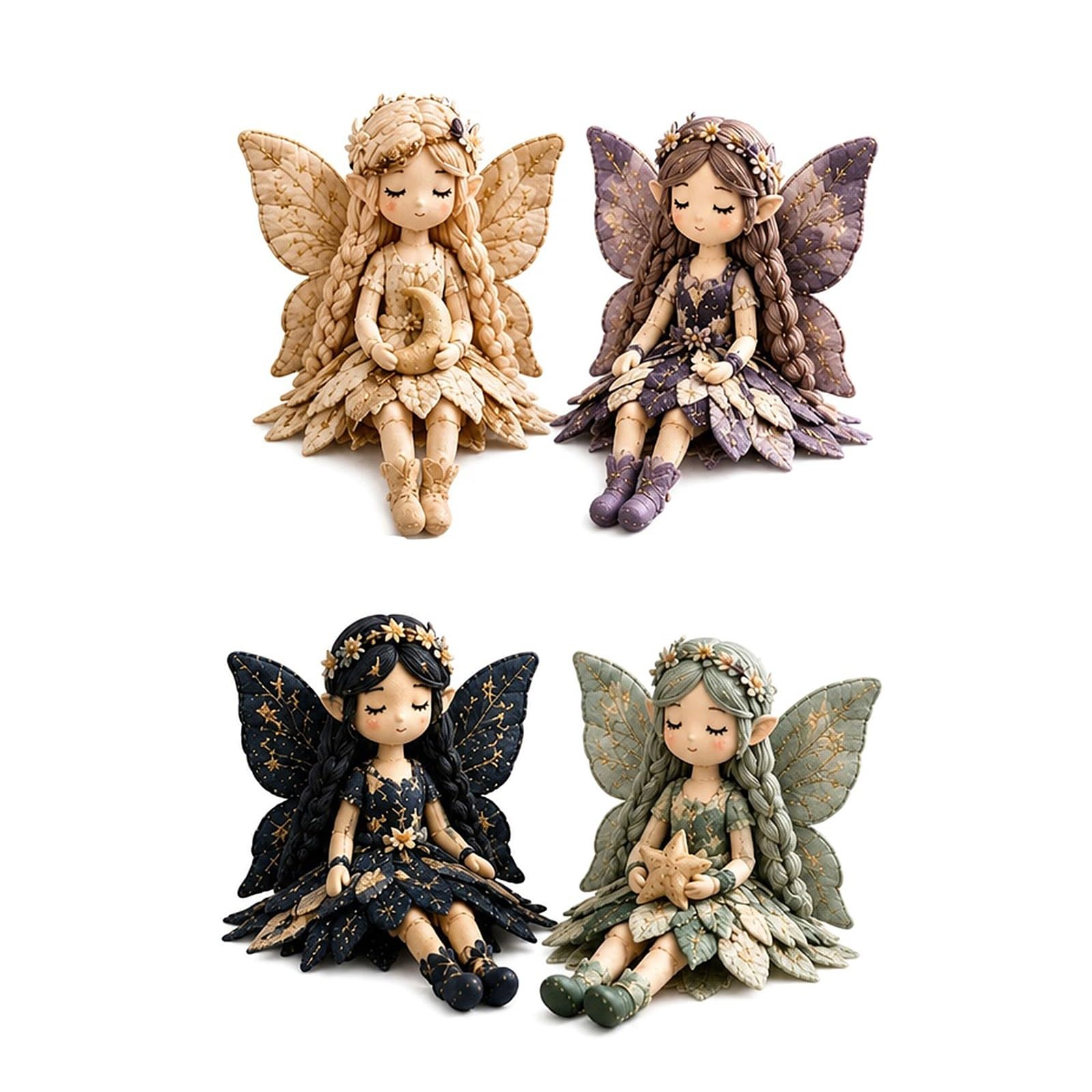 Senyoi kit tessuto trapuntato fai da te Kit da cucito patchwork in peluche della fata alata 4 pezzi(Moon Fairy)