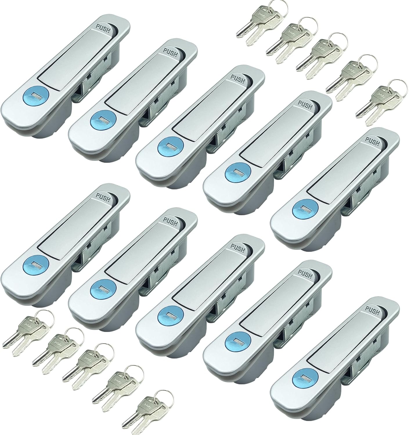 Industrial Zinc Alloy Push Button Swing Handle Lock - Heavy Duty Distribution Cabinet Lock for Electric Box, Hardware Panel Cam Latch for Electrical Enclosures/Cabinets (10, Silver)