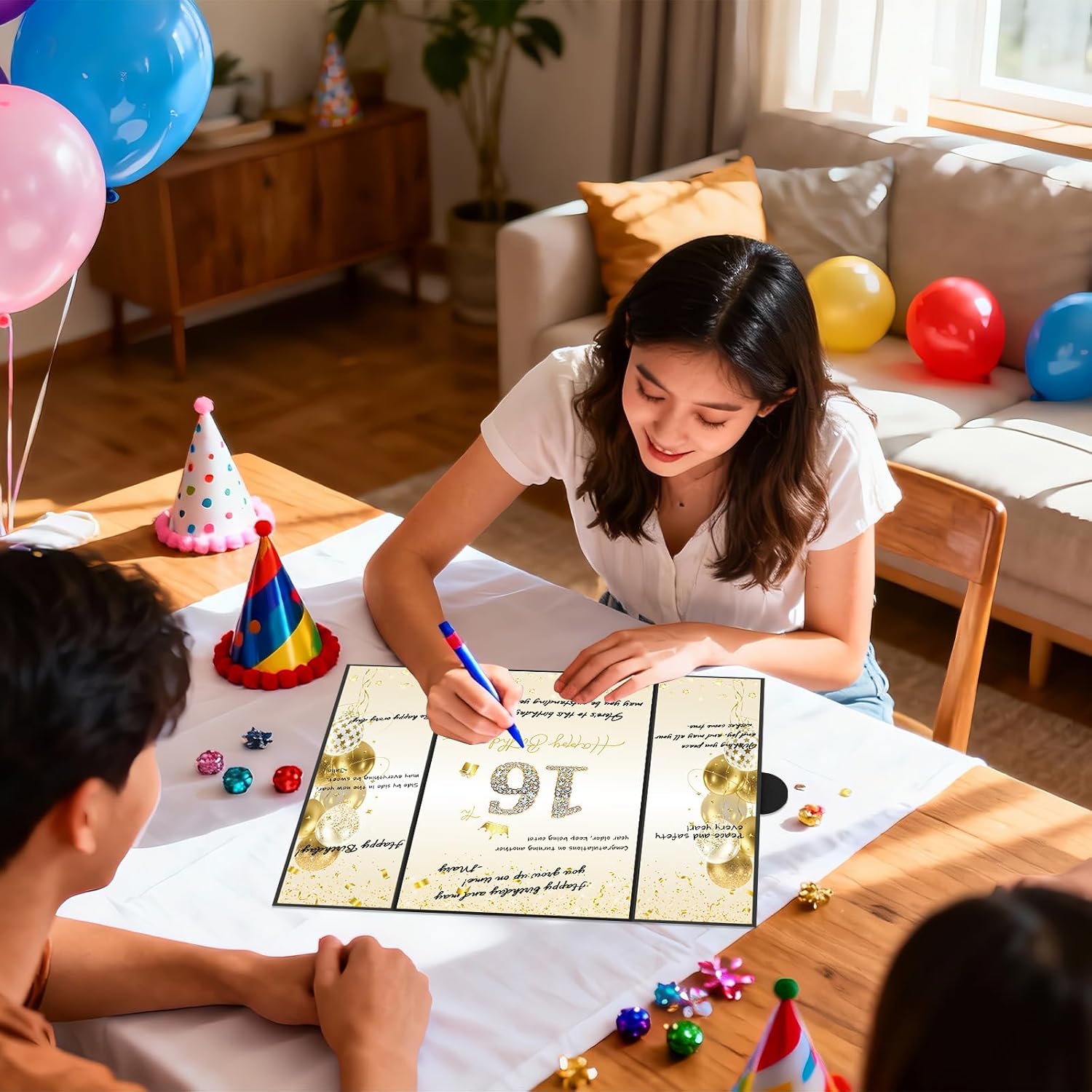 Black Gold 16th Birthday Party Decorations, Creative Guest Sign in Book Alternative, 18"x12" Birthday Card Gift for Boy Girl Elegant Keepsake for Wishes & Messages