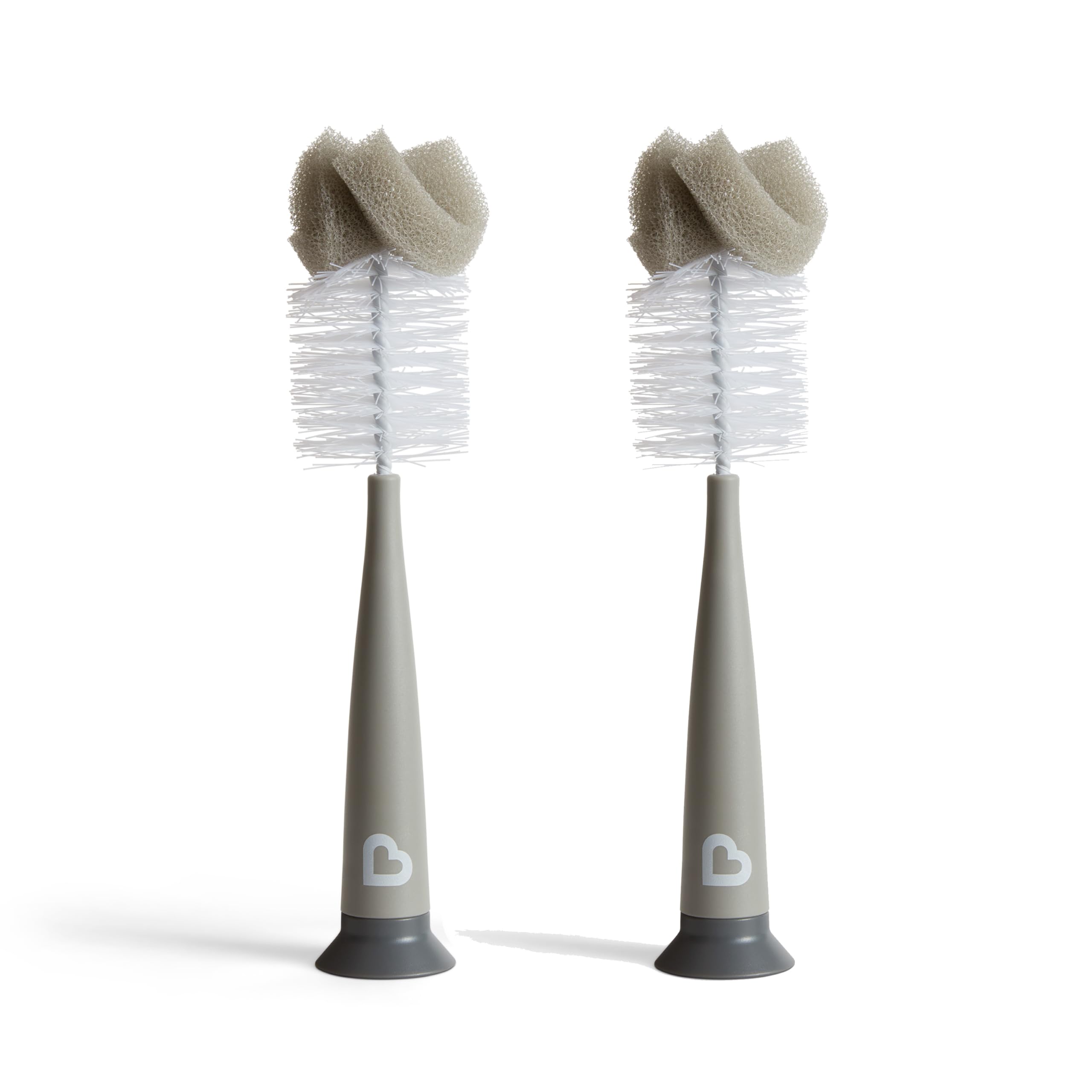 Munchkin Bottle Brush | For Cleaning Baby & Water Bottles with Built In Teat Brush | Freestanding | Dishwasher Safe | Sponge Brush | 2 Pack | Cool Grey