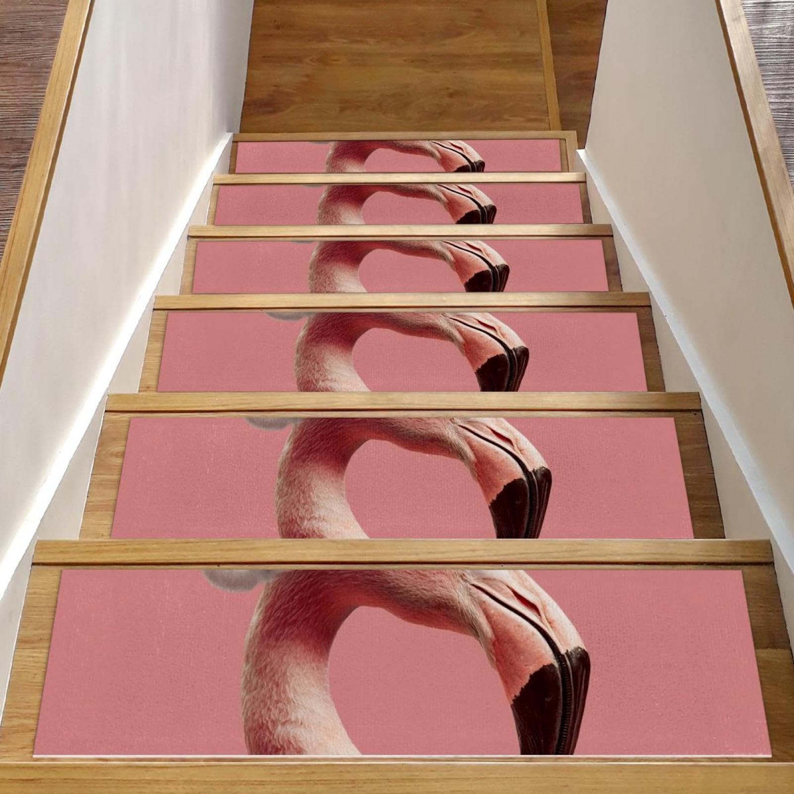 CHENZZZZ 15 Pack Christmas Flamingo (1) Stair Treads,8" X 30" Non Slip Carpet Stair Treads Reusable Staircase Step Treads Carpet Treads for Wooden Steps Indoor