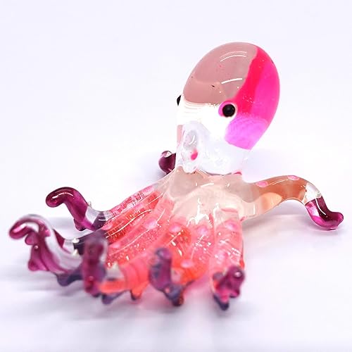 Miniatura 3 de Pulpo diminutas figuras artísticas de vidrio soplado a mano en miniatura de animales marinos, regalo coleccionable para decorar (blanco y rosa)