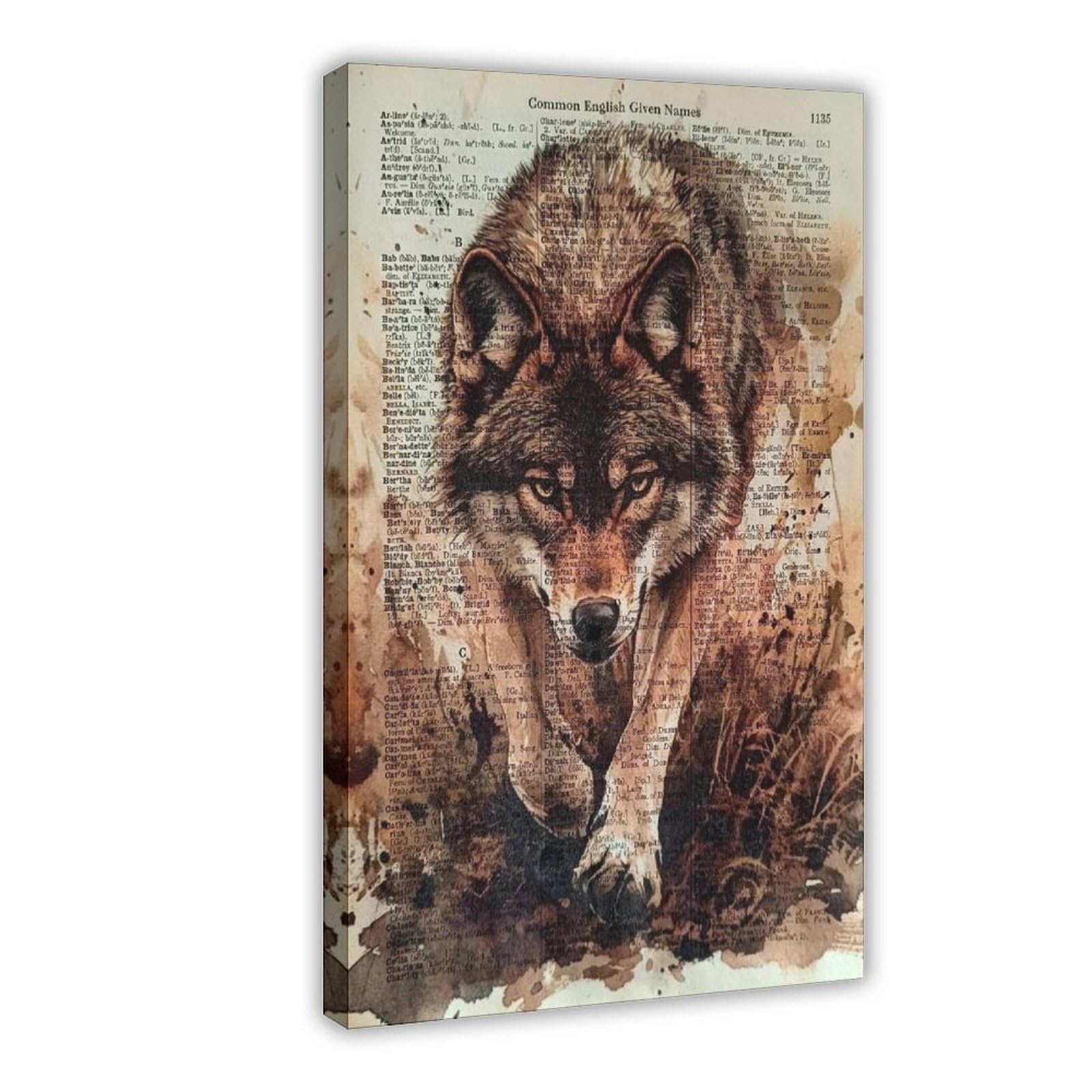 Dizionario retrò a tema lupo Wildlife Country Cottage Decorazione 5 Poster su tela Decorazione per camera da letto Paesaggio Ufficio Camera Decorazione Regalo 40,6 cm L x 61 cm W
