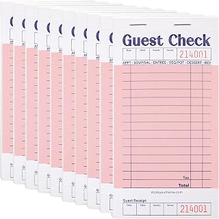 Stock Your Home Pink Guest Check Books for Servers (10 Pack) Server Note Pads, Waiter Checkbook, Food Receipt Book, Restaurant Order Pad, Paper Checks, Waitress Accessories, 500 Total Tickets