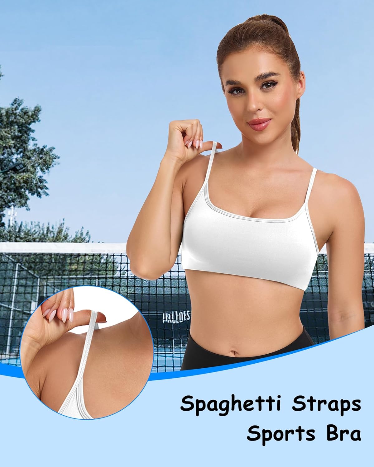 QUOJIZY Sports Bras for Women Open Back Workout Tops for Women Yoga Bra Spaghetti Straps Twist Back - Image 5