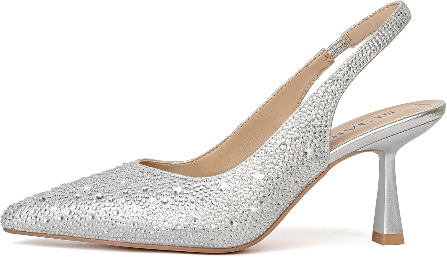 Slingback Wedding Heels for Women Bridal Lace Mesh Kitten Heel Closed Pointed Toe Pearl Pumps Shoes