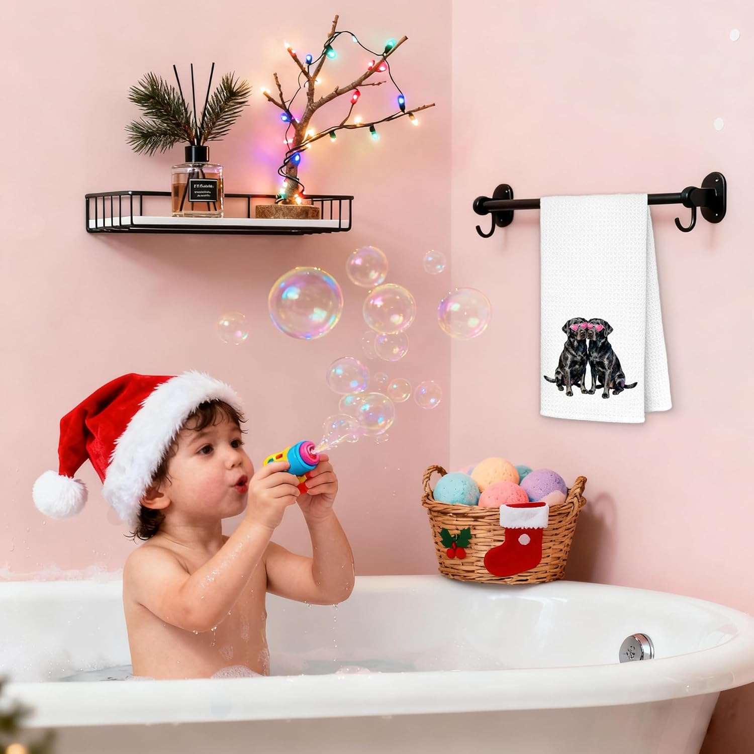 Trendy Pink Glasses Black Labrador Retriever Kitchen Towels 16x24 in, Black Lab Gifts, Valentine's Day Gifts for Her Him Dog Lovers Decorative Hand Tea Dish Towels for Bathroom Kitchen - Image 5