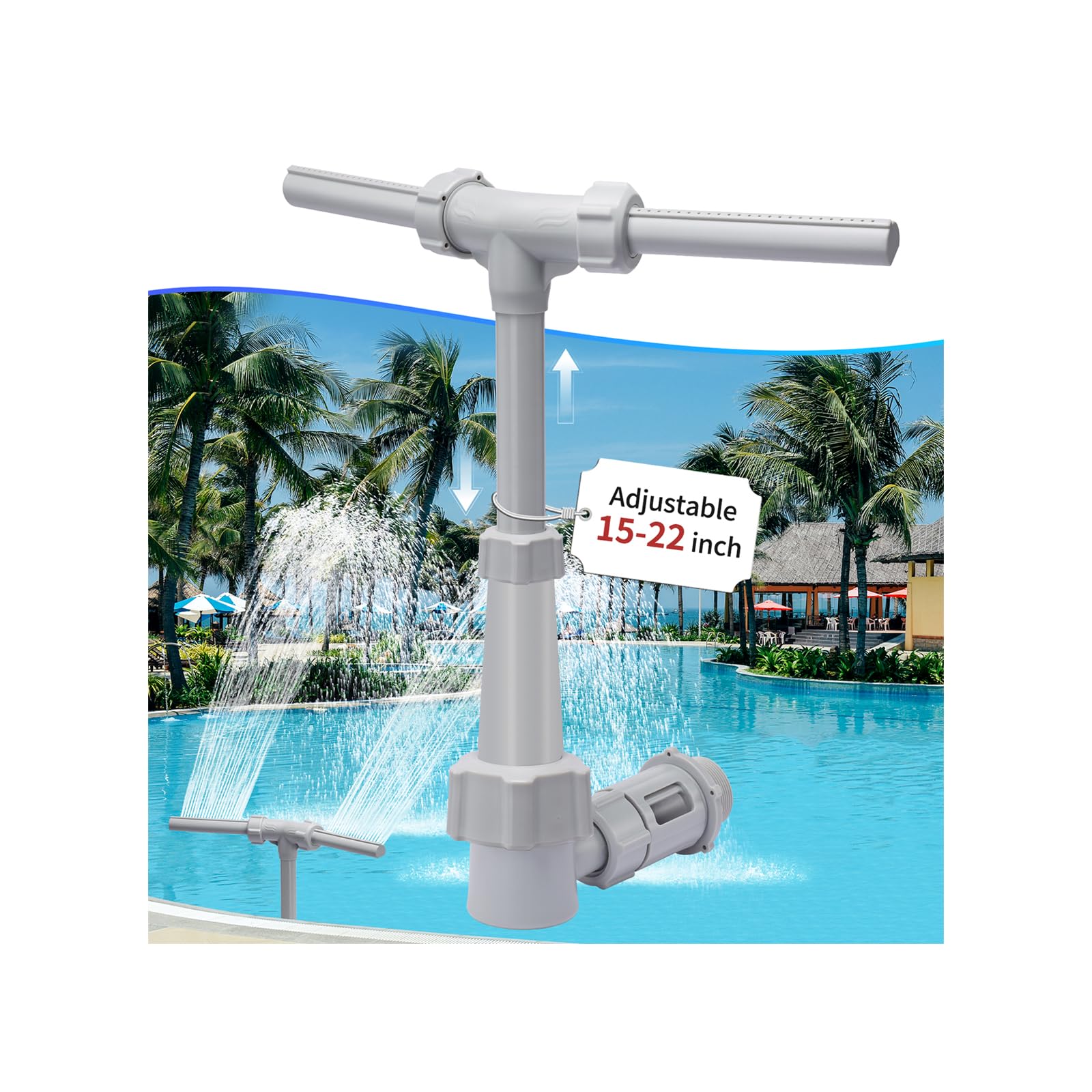 CECEFIN Swimming Pool Fountains Waterfall - for Above Ground/Inground Pool, Dual Spray Sprinkler, Telescopic Tube Adjustable 15-22", Outdoor Pool Accessories, Cooler & Relaxation, Water Fun on Summer