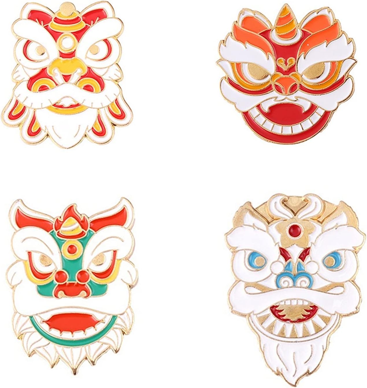 Chinese Style Lion Dance Enamel Lapel Pin Set, The Spring Festival Pin, Accessory for Backpacks Clothing Bags Hats Shirts (4Pcs Pin Set)