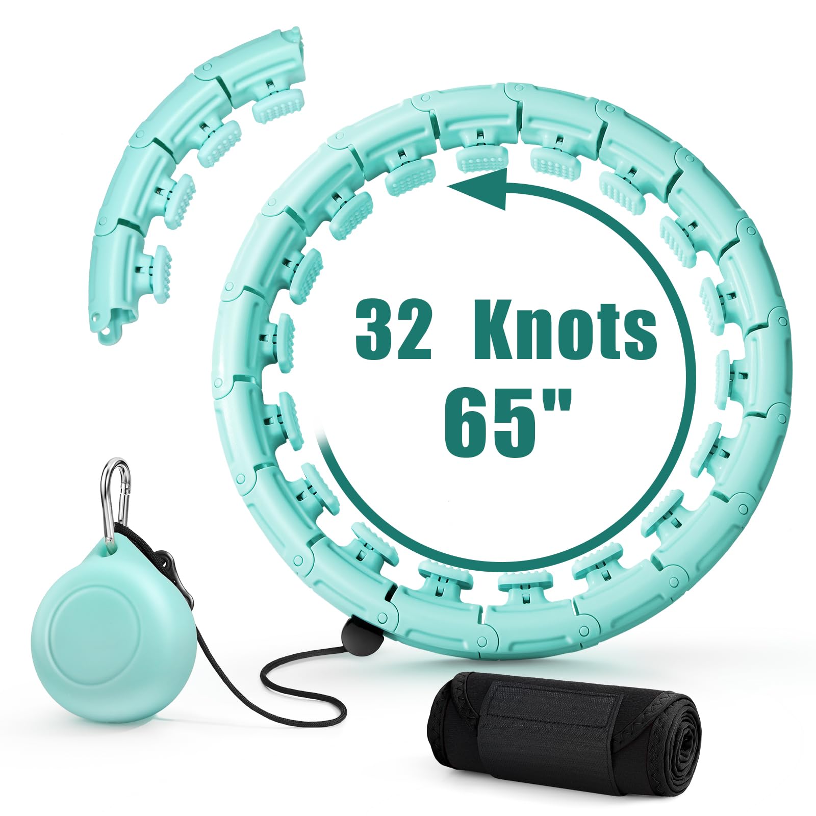 Weighted Fit Hoop Plus Size for Adult Weight Loss, 32 Detachable Links Smart Fitness Hoop, Fitness and Massage 2 in 1, Great for Adults and Beginners (Mint Green)