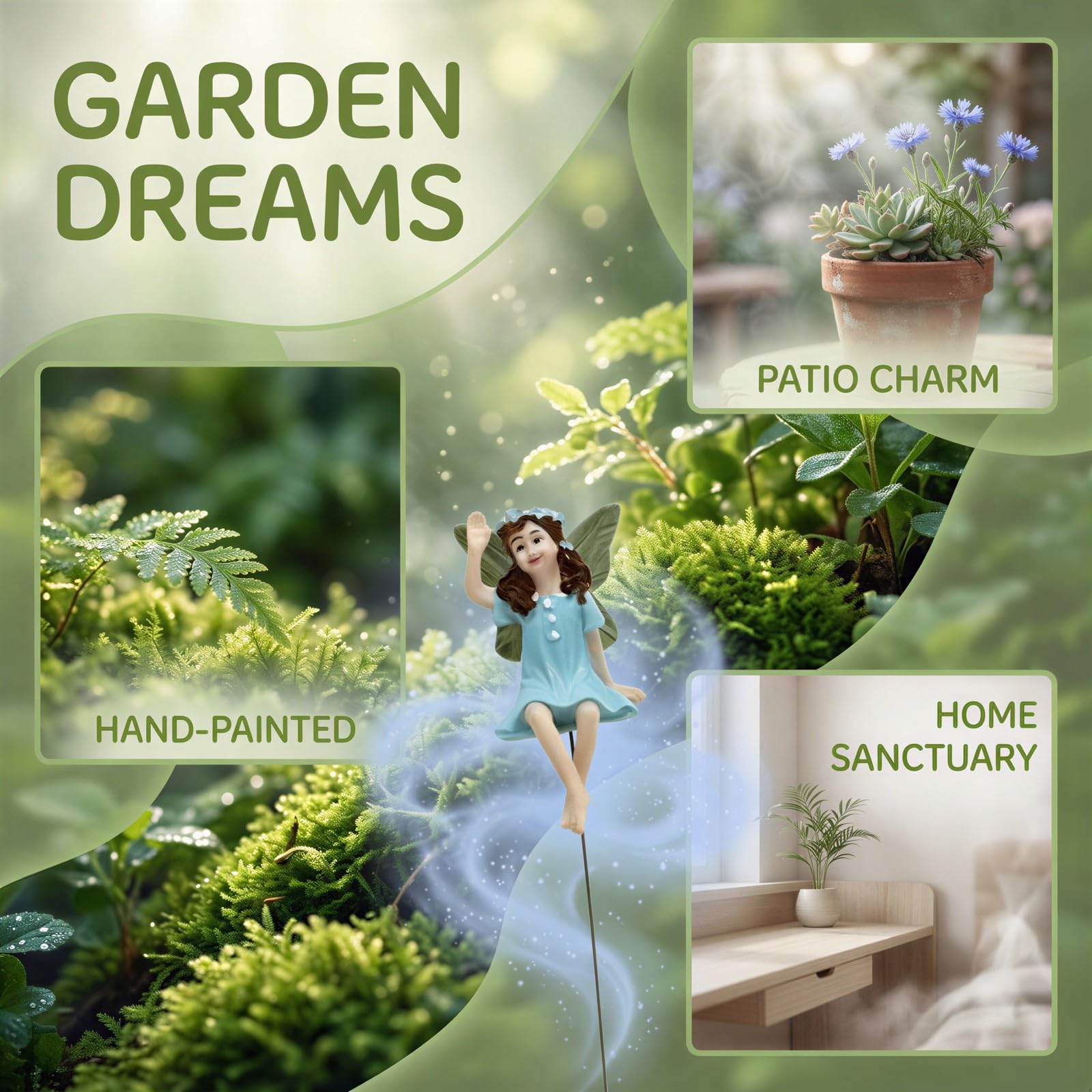 6 STK. Miniatur-Feenfiguren, 5,5 bis 5,8 Zoll, Zubehör für Feengarten mit Metallstiften, handbemalte Harz-Gartenfeendeko für Blumentöpfe, Garten, Hof, Terrasse, Schreibtisch, Mehrfarbig