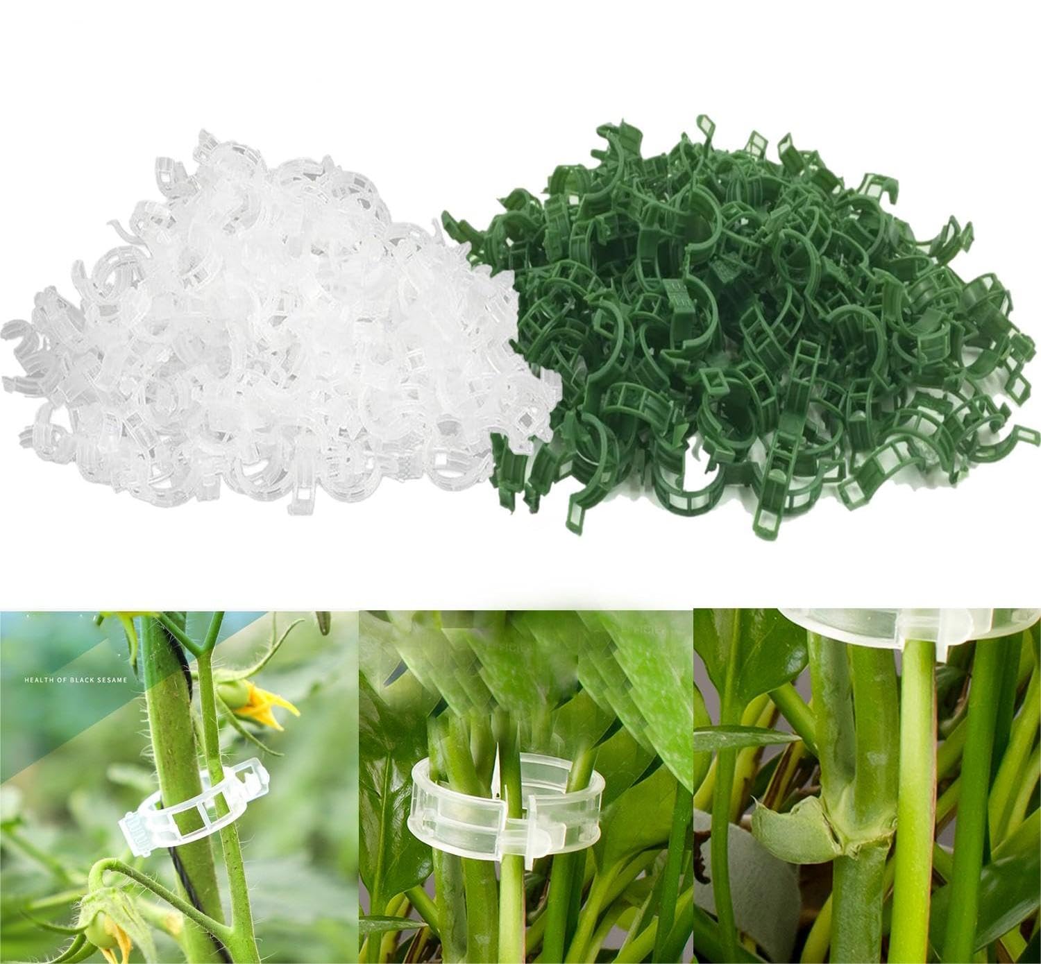 200Pcs Plant Support Clips - Reusable Garden Clips - Plant Fixing Clips Tomato Clips - Plastic Plant Clips for Climbing Plants - Plant Support Clips for Tomato Fruit Vegetables Vine (White+Green)