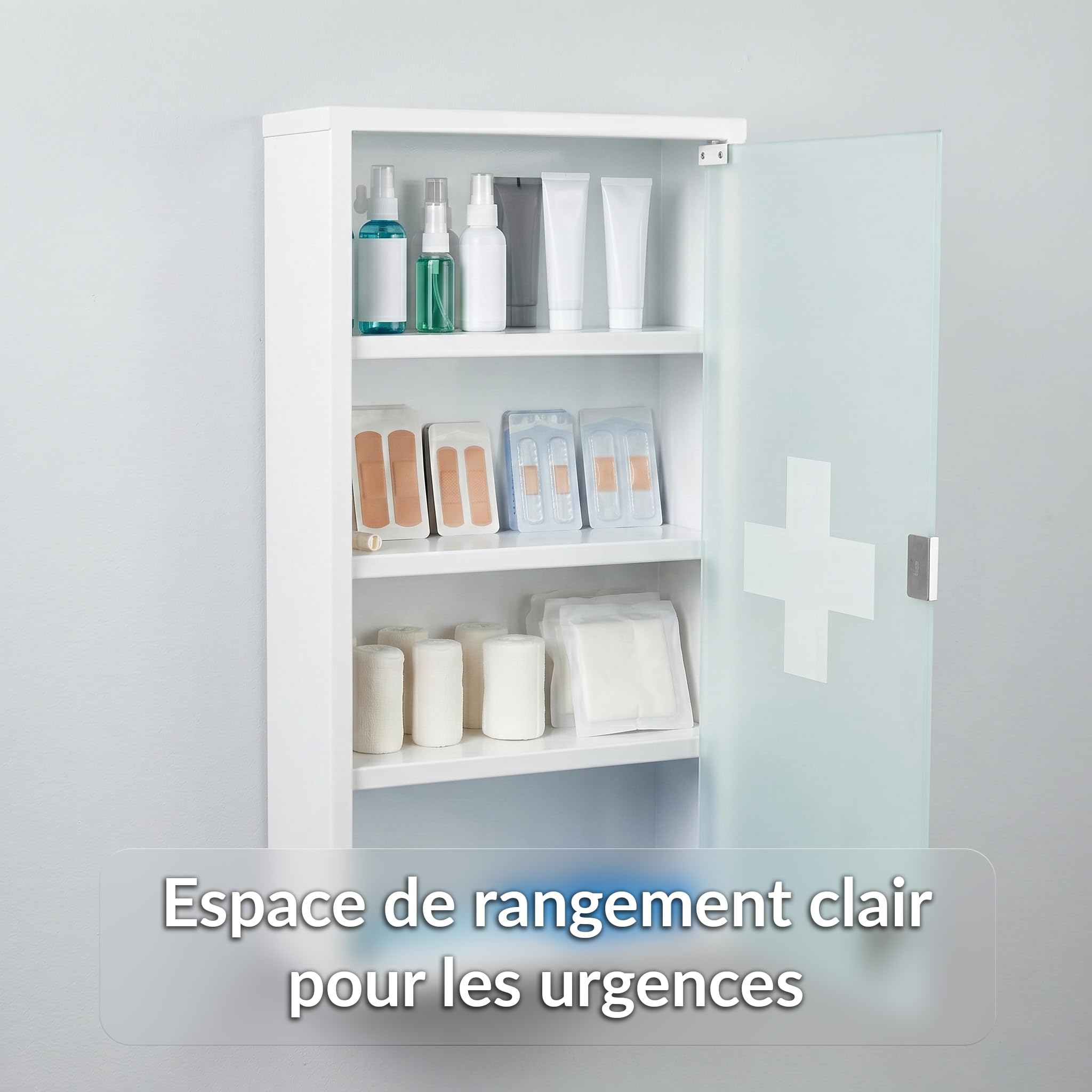 KARAT Armoire à Pharmacie Allen – Armoire à médicaments verrouillable avec Porte en Verre dépoli, pour Salle de Bain, Cuisine et Cabinet médical (Blanc, 60 × 30 cm (4 Compartiments))