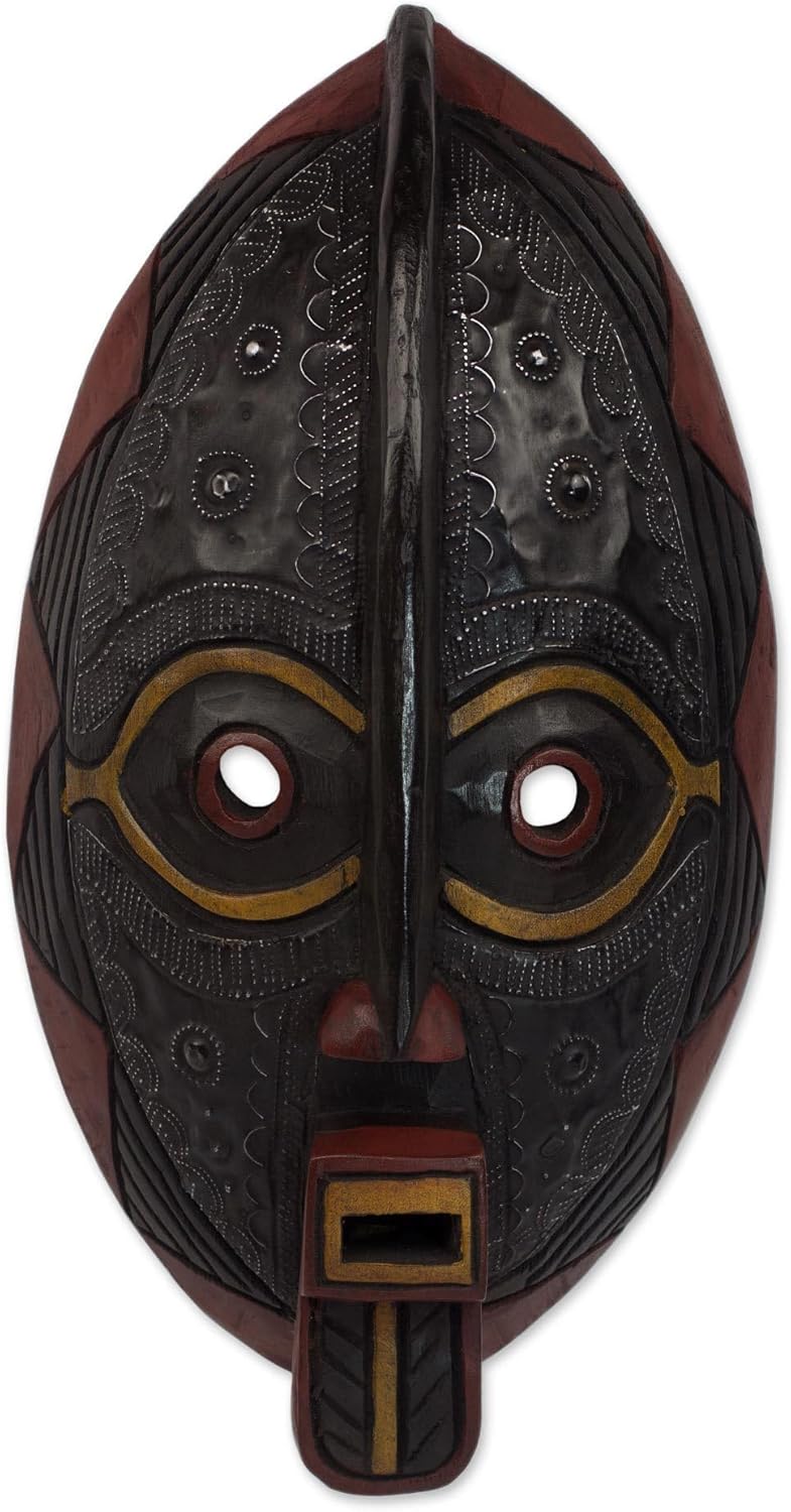 NOVICA Handmade Malian Wood Mask Unique Black Ghana 'Spirit Talk'