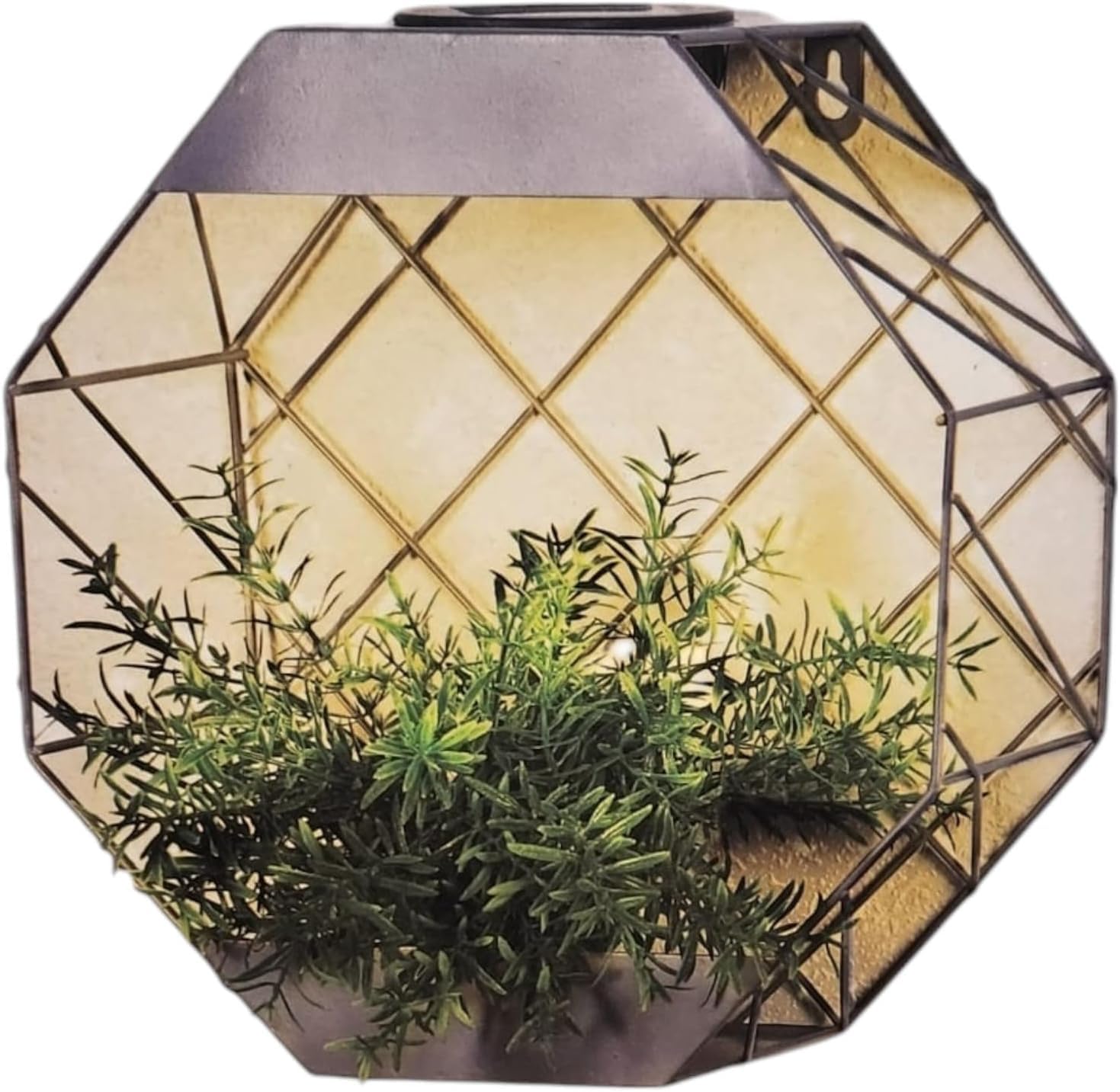 DIVAS SPIRITUAL Solar Planter Wall Light Octagon Hexagon Shape Outdoor Hanging LED Plant Holder Black or Grey with Rechargeable Battery (Grey)