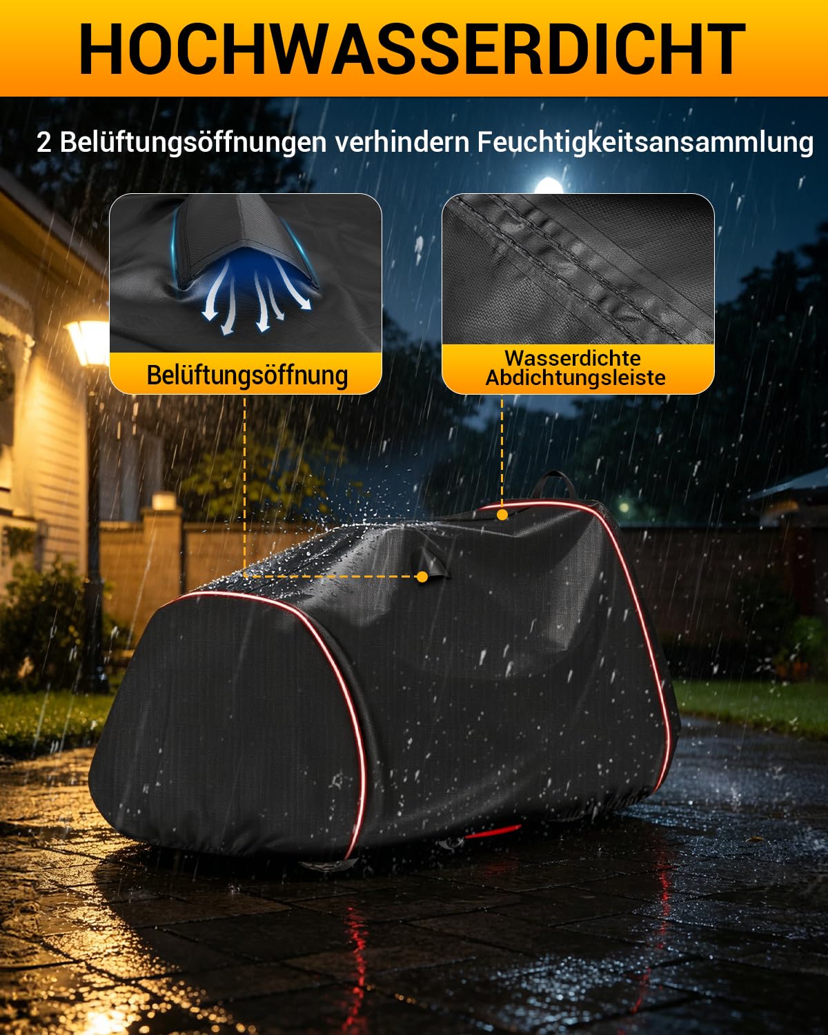 420D Abdeckung Für Rasentraktor Aufsitzmäher Abdeckung Abdeckplane Rasentraktor Wetterfest UV-Schutz mit Reflektierendem Band 6m Befestigungsgurt (210x110x115cm)