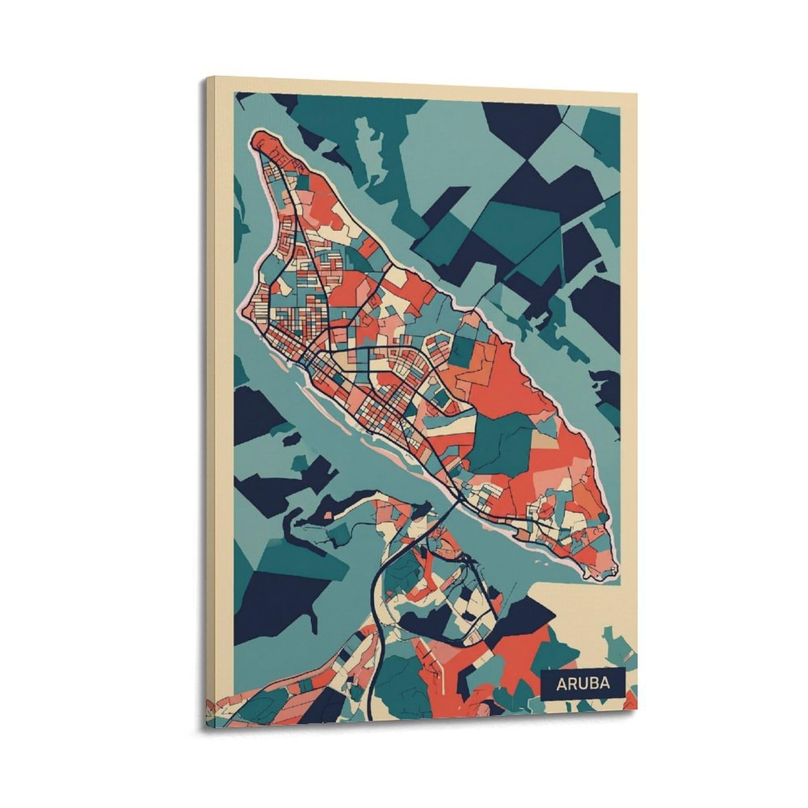 OKNGB Vintage Modern Abstract City Map Poster Aruba Island Travel Decorative Painting Canvas Art Picture 24x36inch(60x90cm)