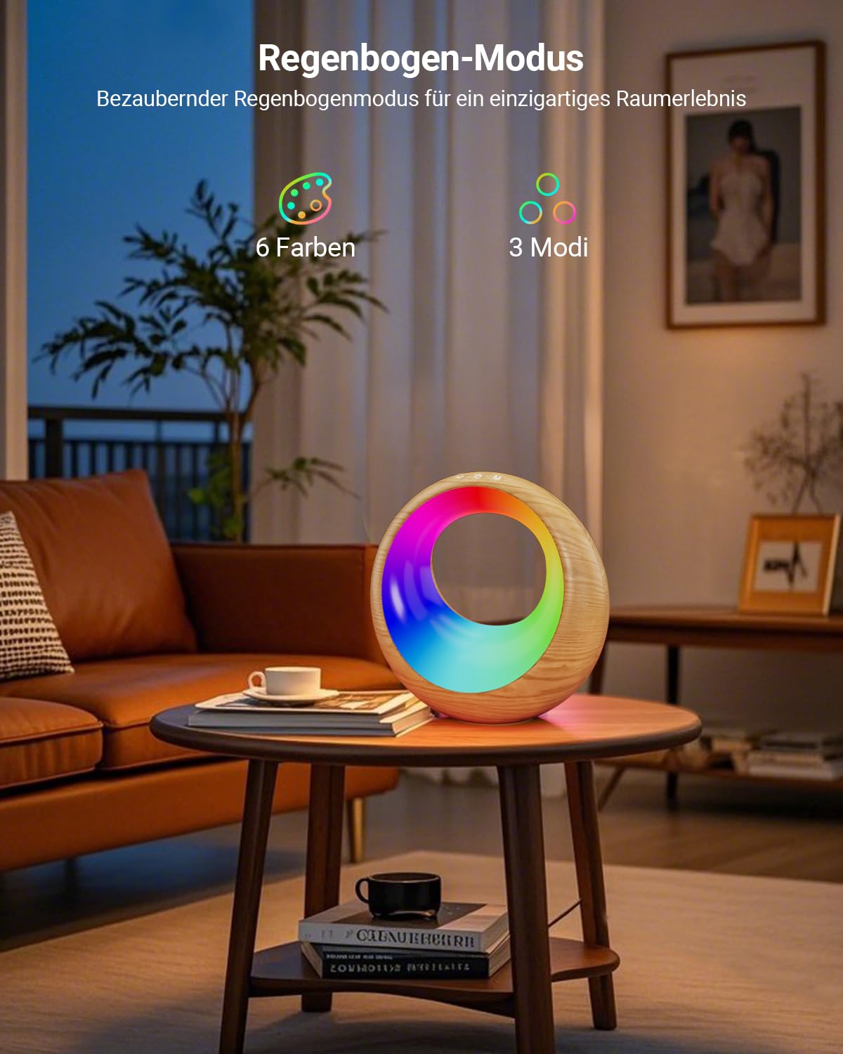 Bonsery Set di 2 lampade da comodino con telecomando e touch, dimmibili, rotonde, cambio colore e 9 modalità, batteria USB, luce notturna bianca calda, memoria e timer