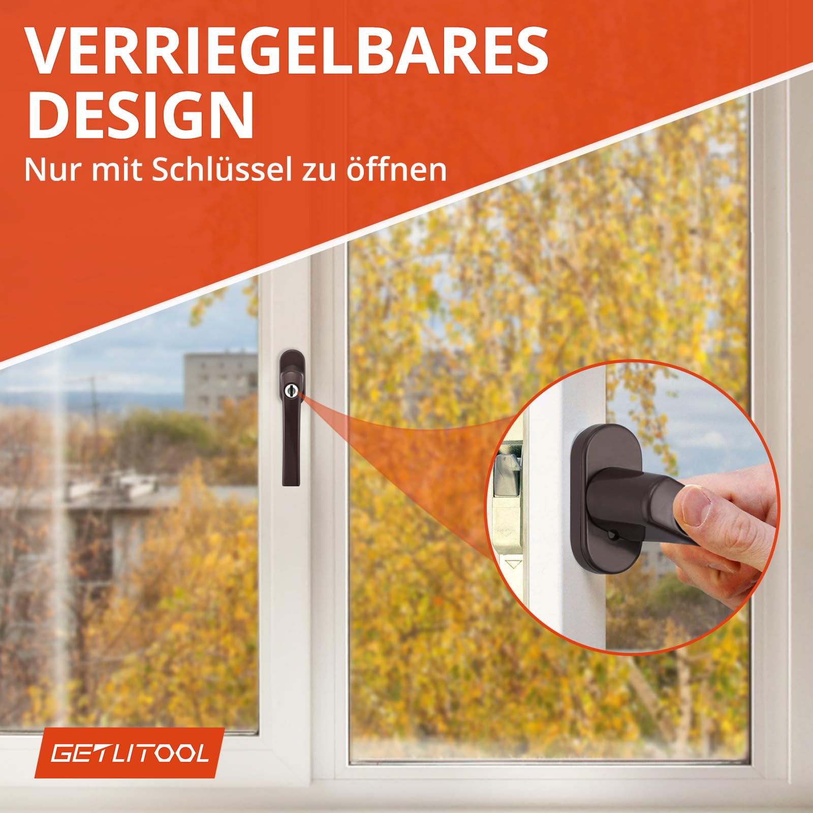 GETLITOOL Fenstergriffe Abschließbar, 4 Stück Fensterschloss Aluminium mit Schlüsseln, Sicherheitsfenstergriff in Stiftlänge 35mm, Kindersicherung Fenstersicherung für Fenstertür Heimsicherheit-Braun