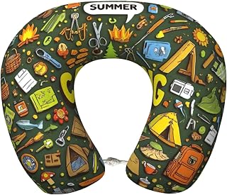 Camping 1 Print Memory Foam Travel Neck Pillow, U-Shaped Portable Neck Support Pillow for Airplane Office and Car