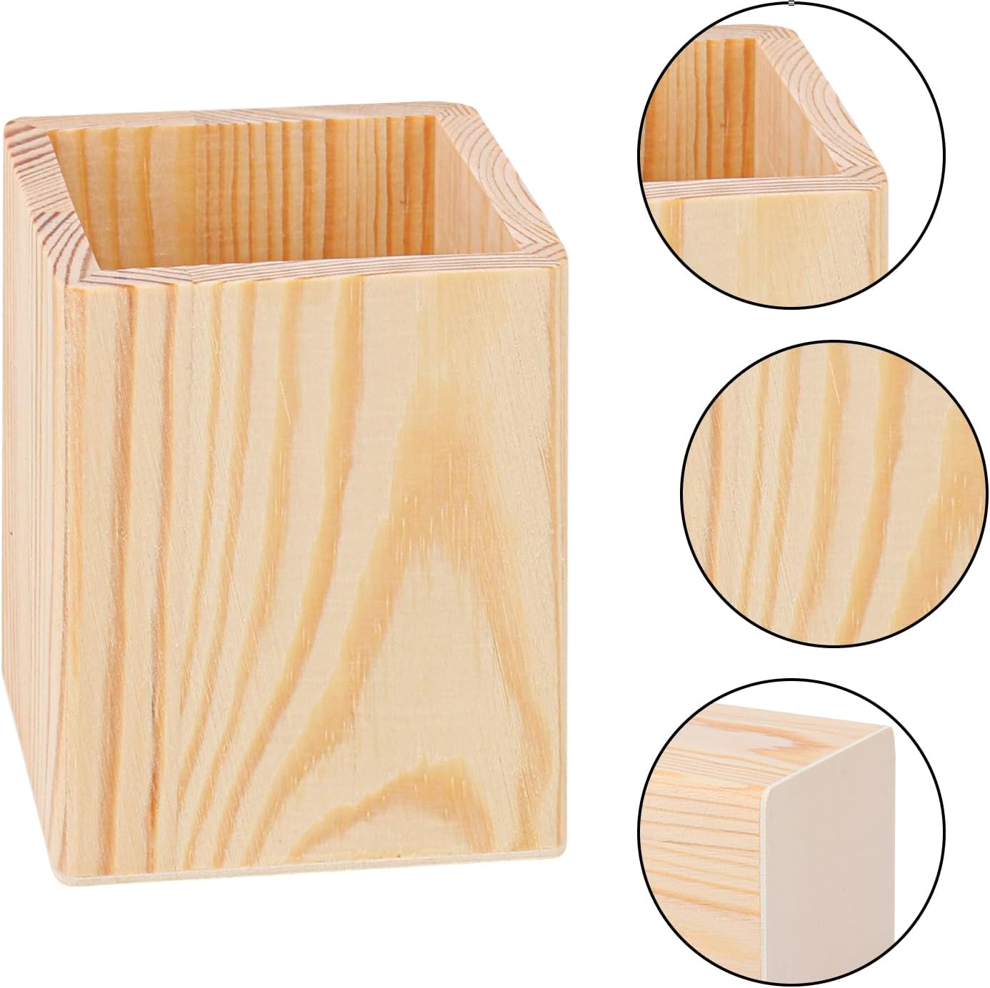 24 Pack Square Unfinished Wooden Pencil Holder, 3 x 3 x 4 Inch Wood Pencil Cup Holder, Wood Crafts Pencil Cup for Desk, Office, DIY Project