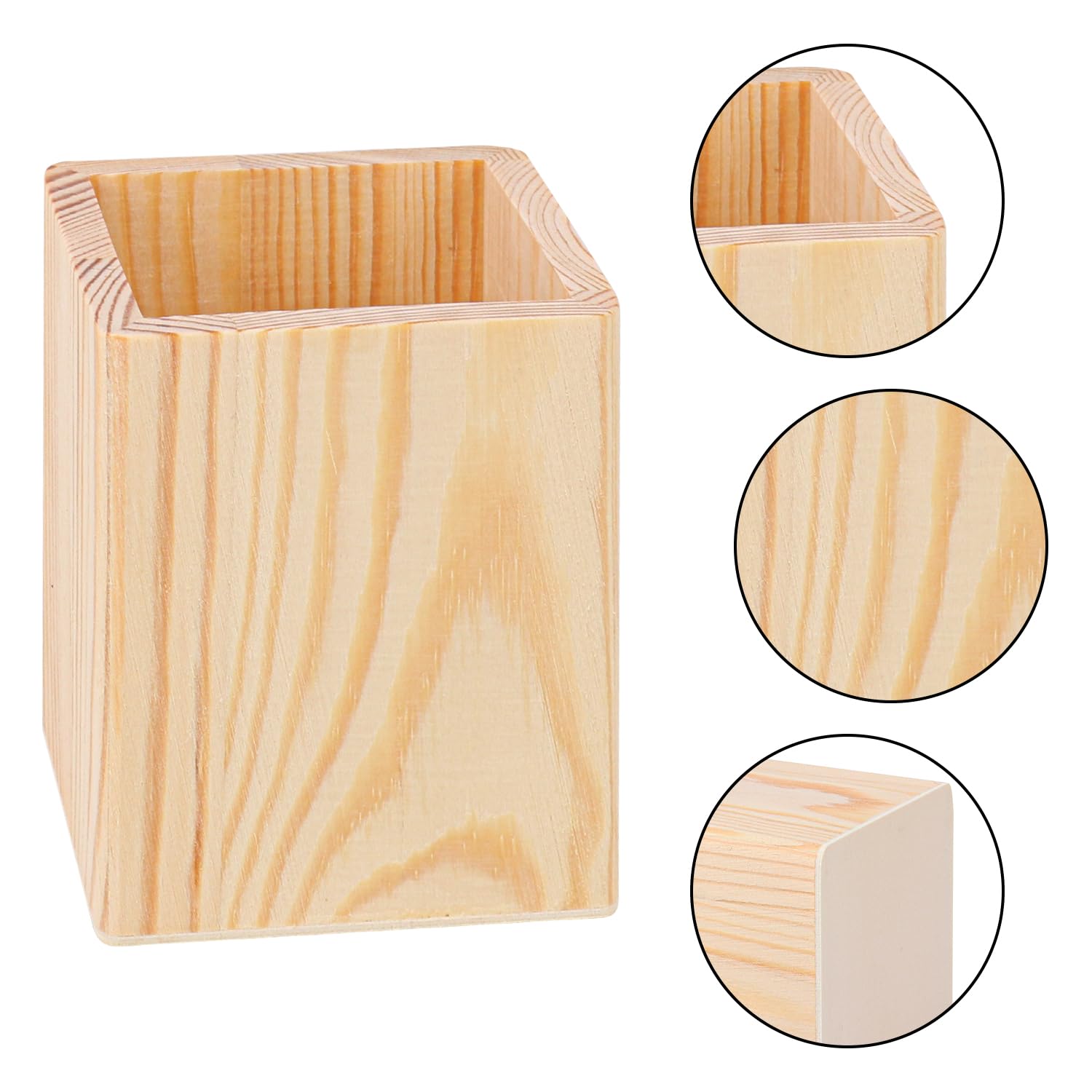 Confezione da 24 portamatite quadrati in legno non finito, 7,6 x 7,6 x 10,2 cm, portamatite in legno, per scrivania, ufficio, progetti fai da te