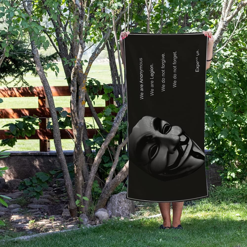 Apedes Anonymous Black Beach Towel Rectangle (30”x60”) Oversized,Super Absorbent Sand Free Thick Large Pool Towel (Anonymous Black)