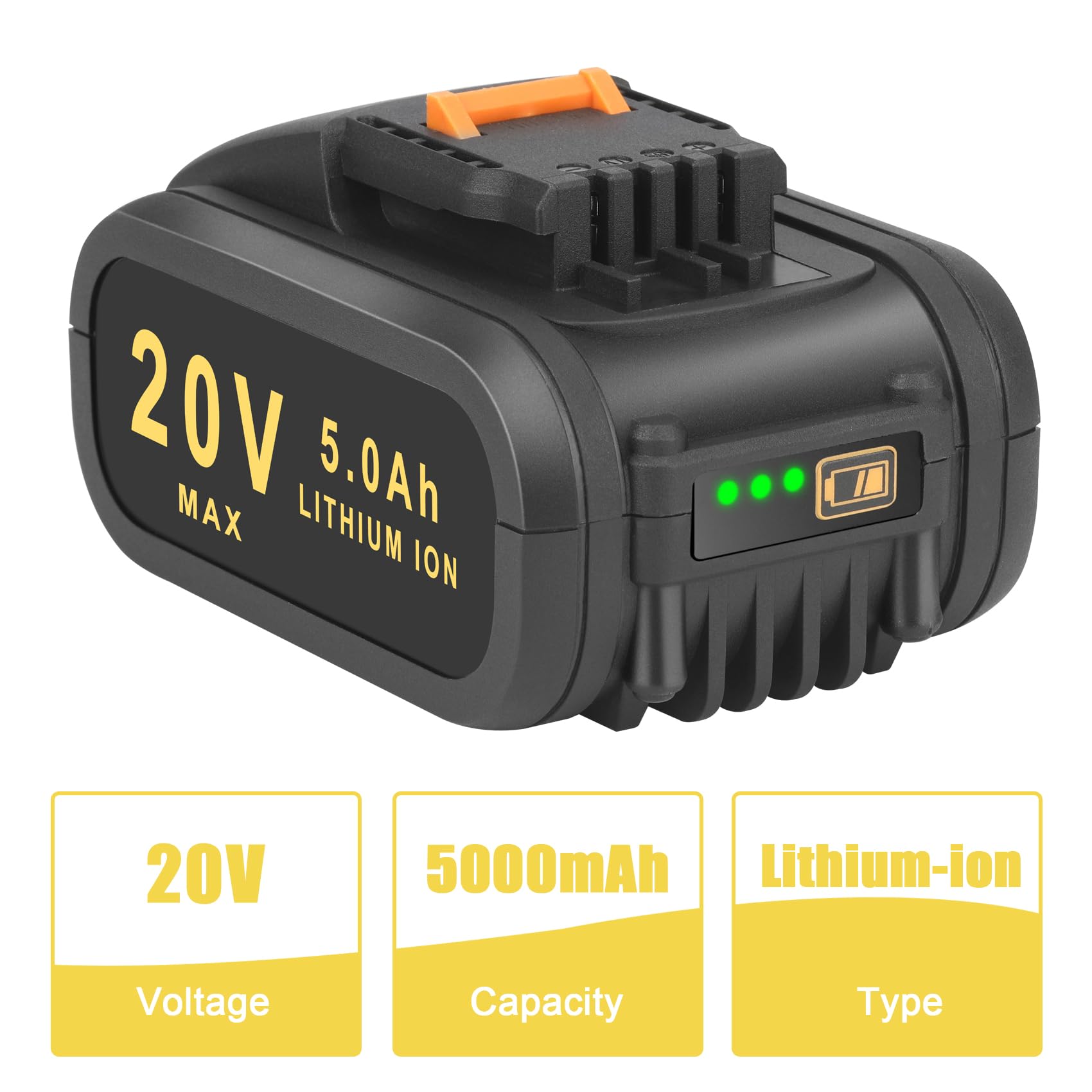 2X 5.0Ah Batterie de Remplacement pour Worx 20V Batterie Lithium Batterie Compaitble pour Worx 20 Volt WA3551 WA3553 WA3572 WA3641 WX390 WX176 WX178 Batterie