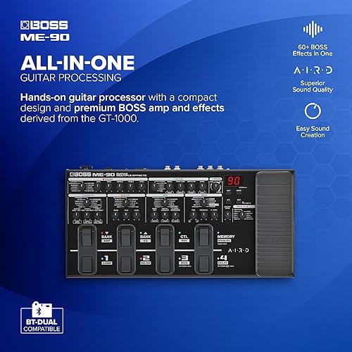 Miniatura 2 de BOSS ME-90 Multi-efectos de guitarra  Procesador de guitarra todo en uno  11 modelos de amplificador AIRD integrados  60 efectos derivados del