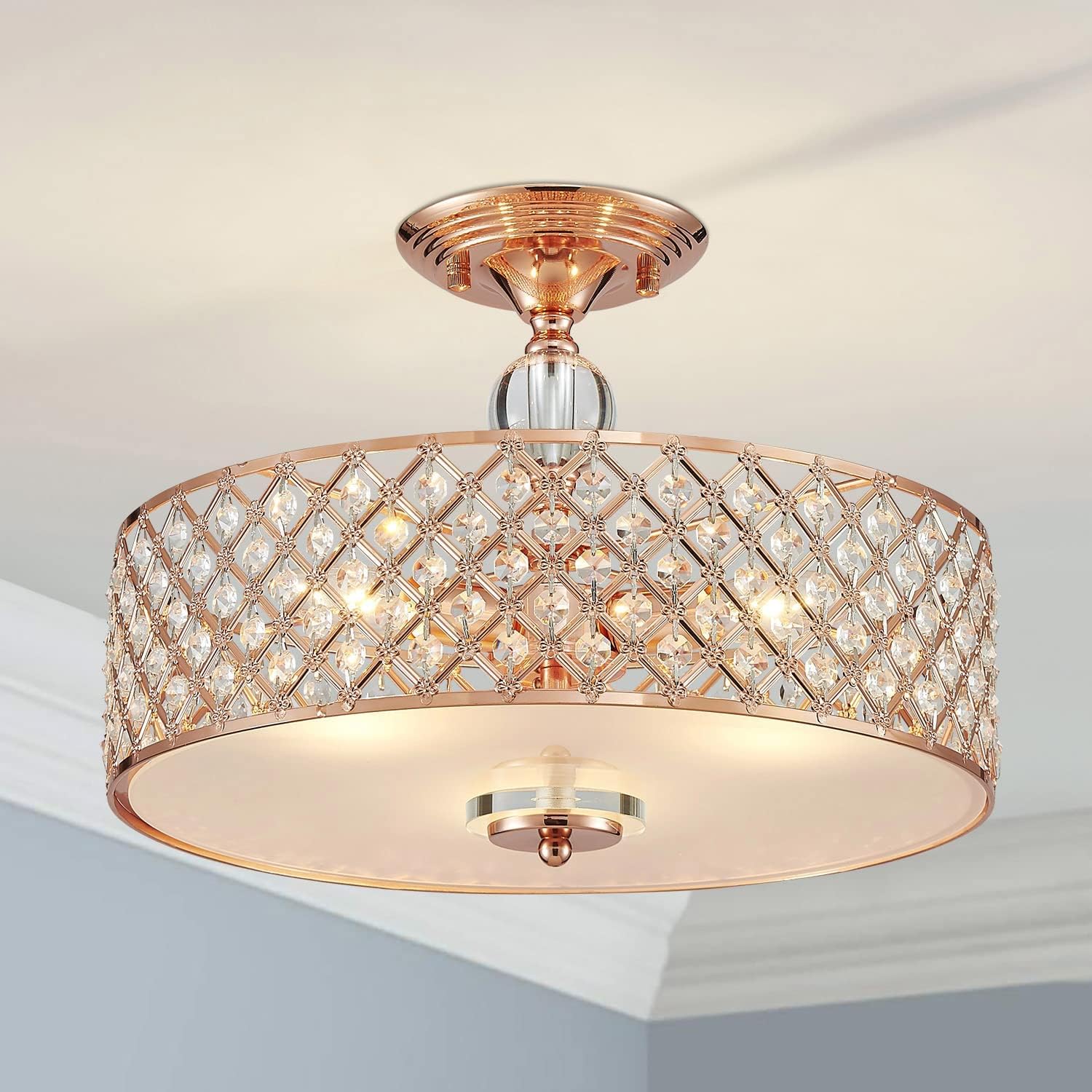 Saint Mossi Moderna Lampada Da Soffitto Lampada Da Soffitto In Cristallo Misto Oro Rosa Metallo Paralume Lampada Per Soggiorno Lampada Per Camera Da Letto Illuminazione Per Interni Diametro 40cm