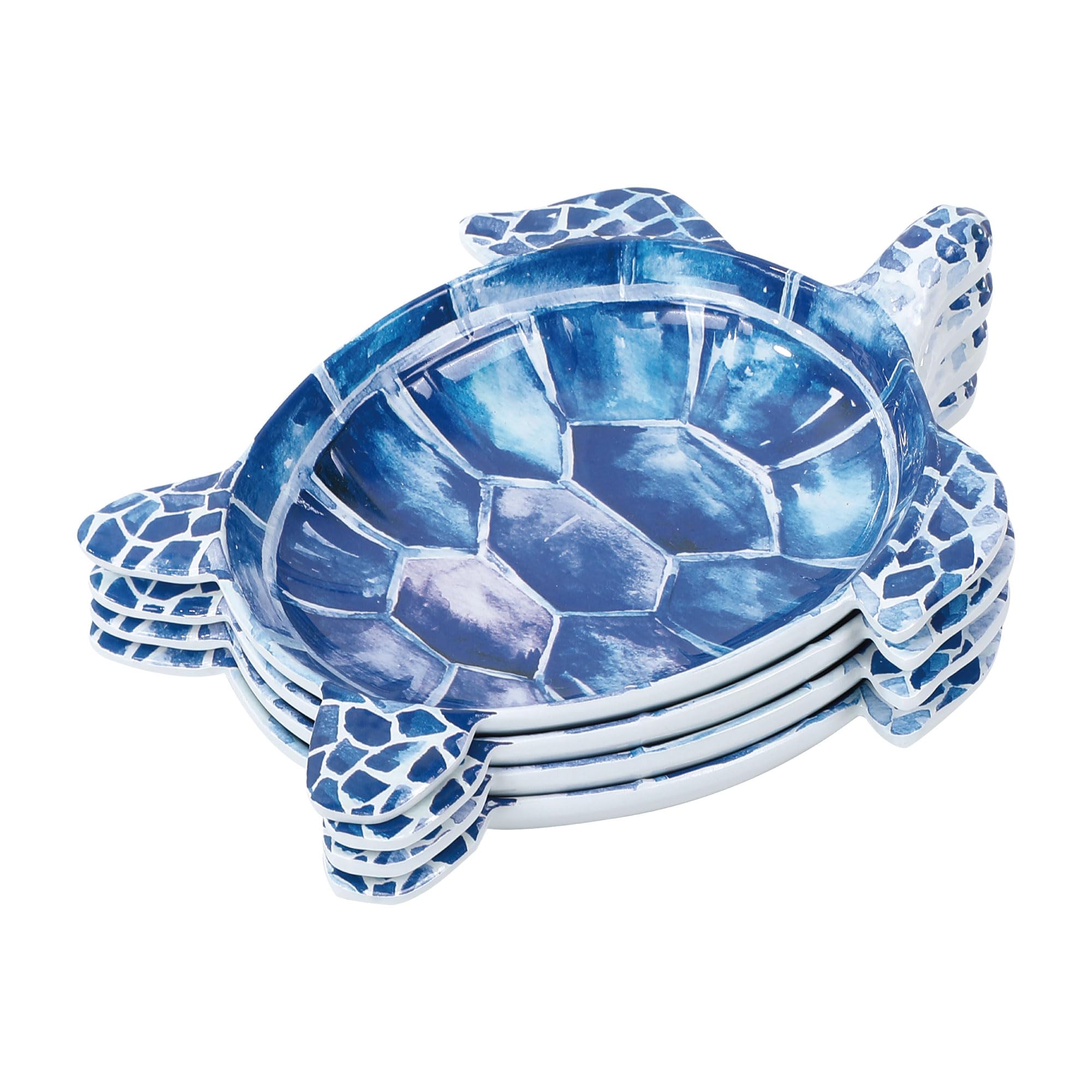 UP Indigo Sea Turtle-Shaped Melamine Dessert Plates - Ocean Theme, BPA-Free, Dishwasher Safe, for Dessert, Snacks, Appetizers, and Fruit, Blue, 7.5 x