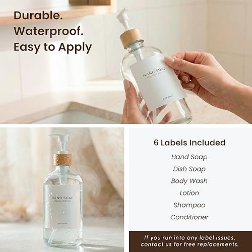 Miniatura 8 de MaisoNovo Glass Hand Soap Dispenser | Dish Soap Dispenser for Kitchen | 16.9oz Clear Bottles with White Bamboo Pump | Bathroom Lotion Dispenser