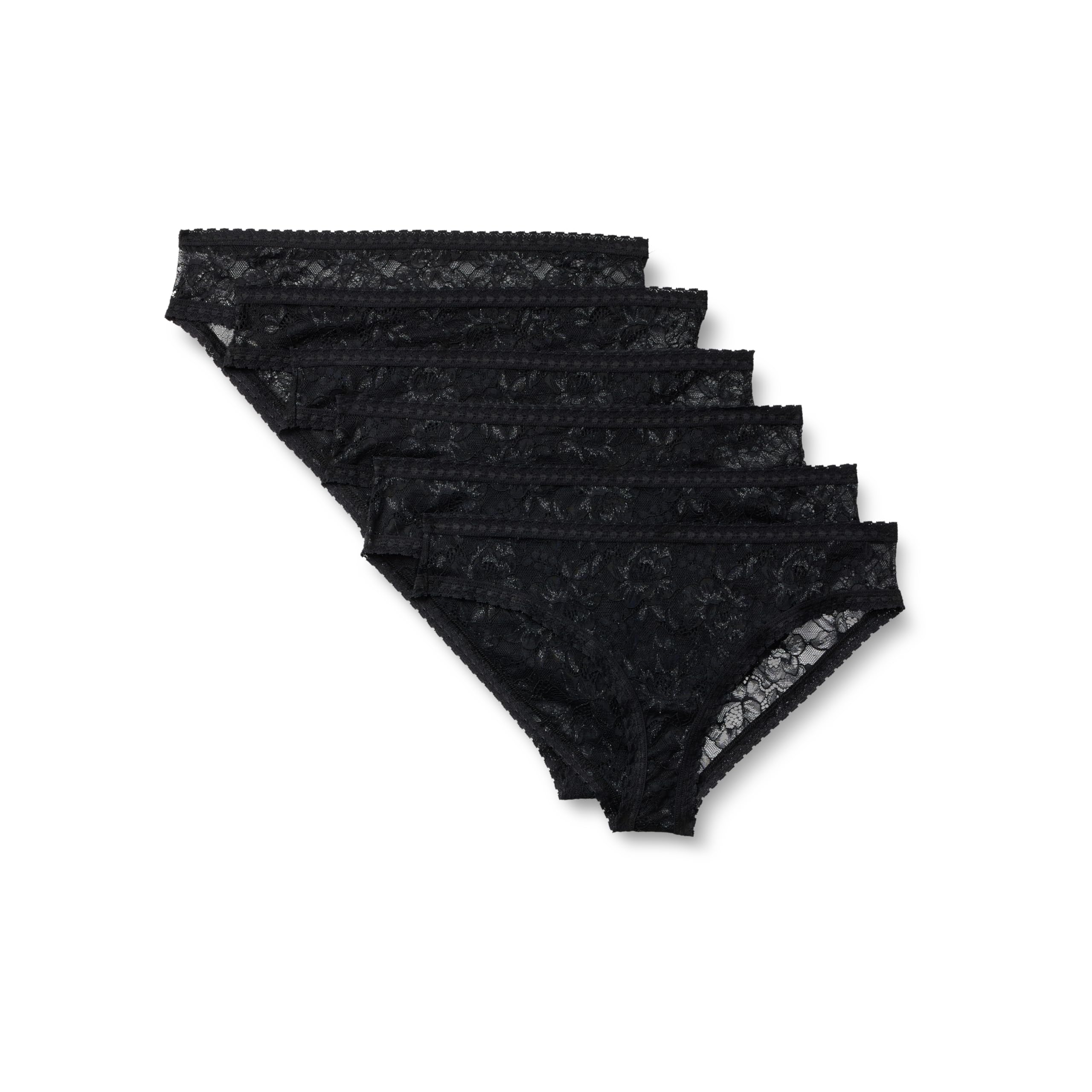 Amazon Essentials Damen Stretch-Höschen mit durchgehender Spitze in den Ausführungen Boyshort, Cheeky und Tanga, 6er Pack, Schwarz, 42