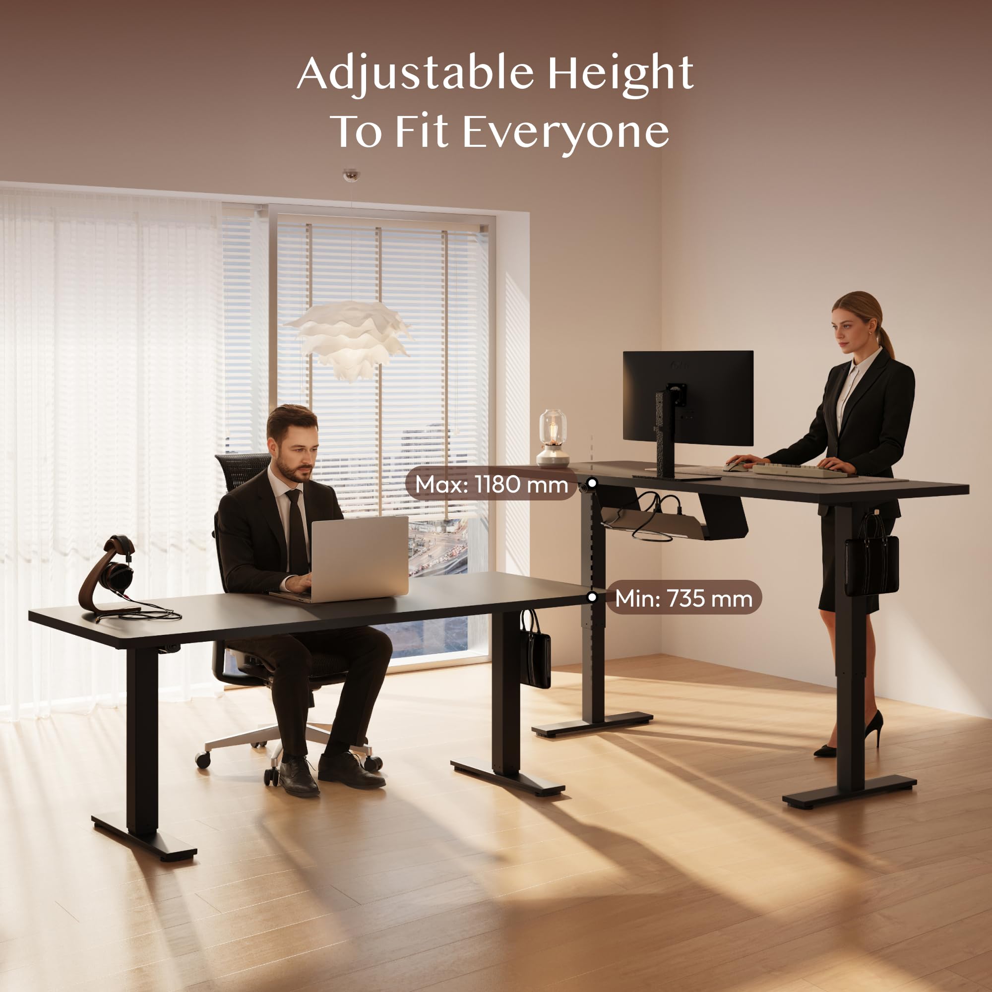 FLEXISPOT 160x60cm Escritorio Eléctrico Ajustable en Altura, Escritorio Elevable Eléctrico Standing Desk Escritorio para Computadora con Gancho, Función de Memoria, para Oficina y Dormitorio, Negro